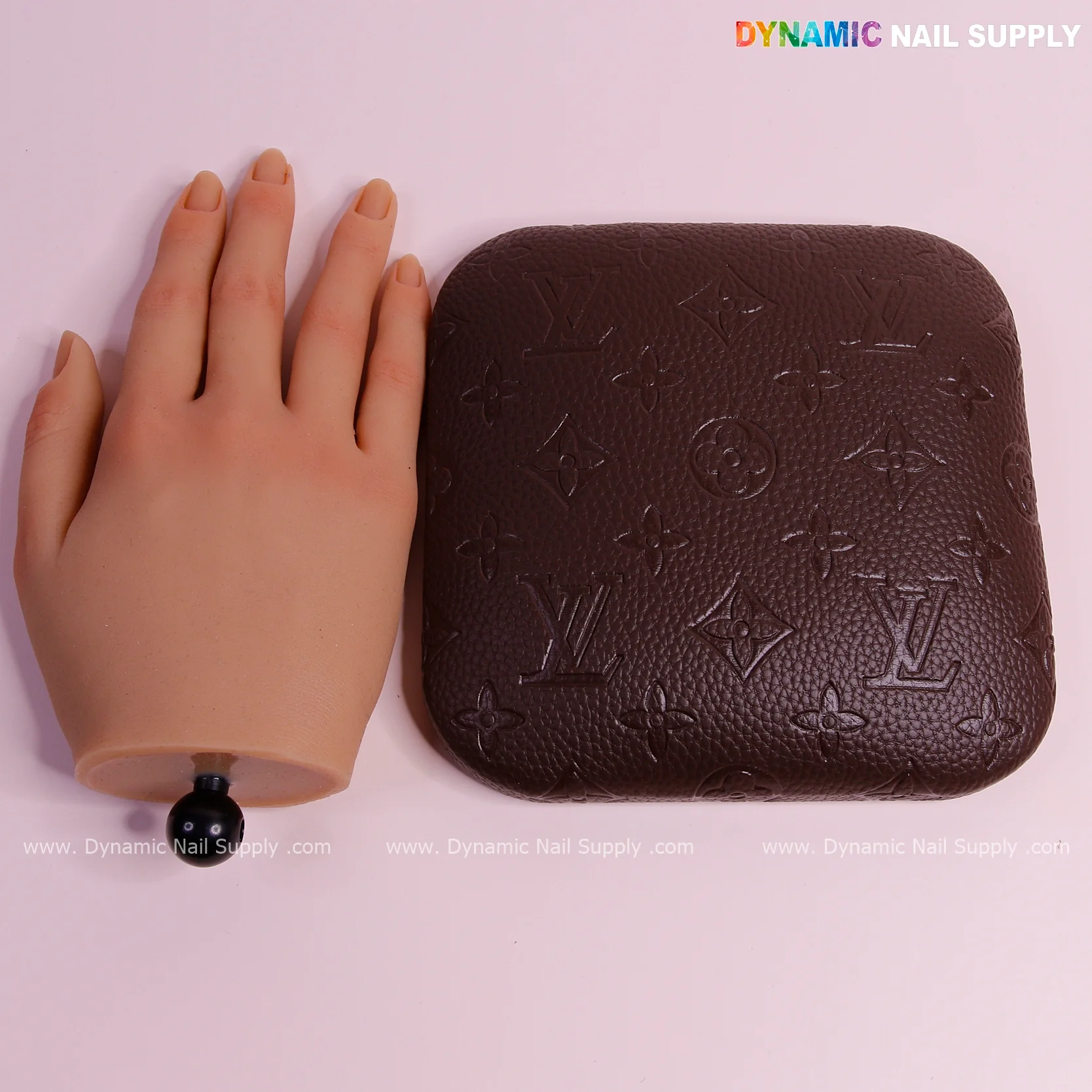 (Dark Brown LV Engraved - grain) Elbow Rest Pad for Nail Tech : PU Leather, Built for Long Hours Usage - Image 3