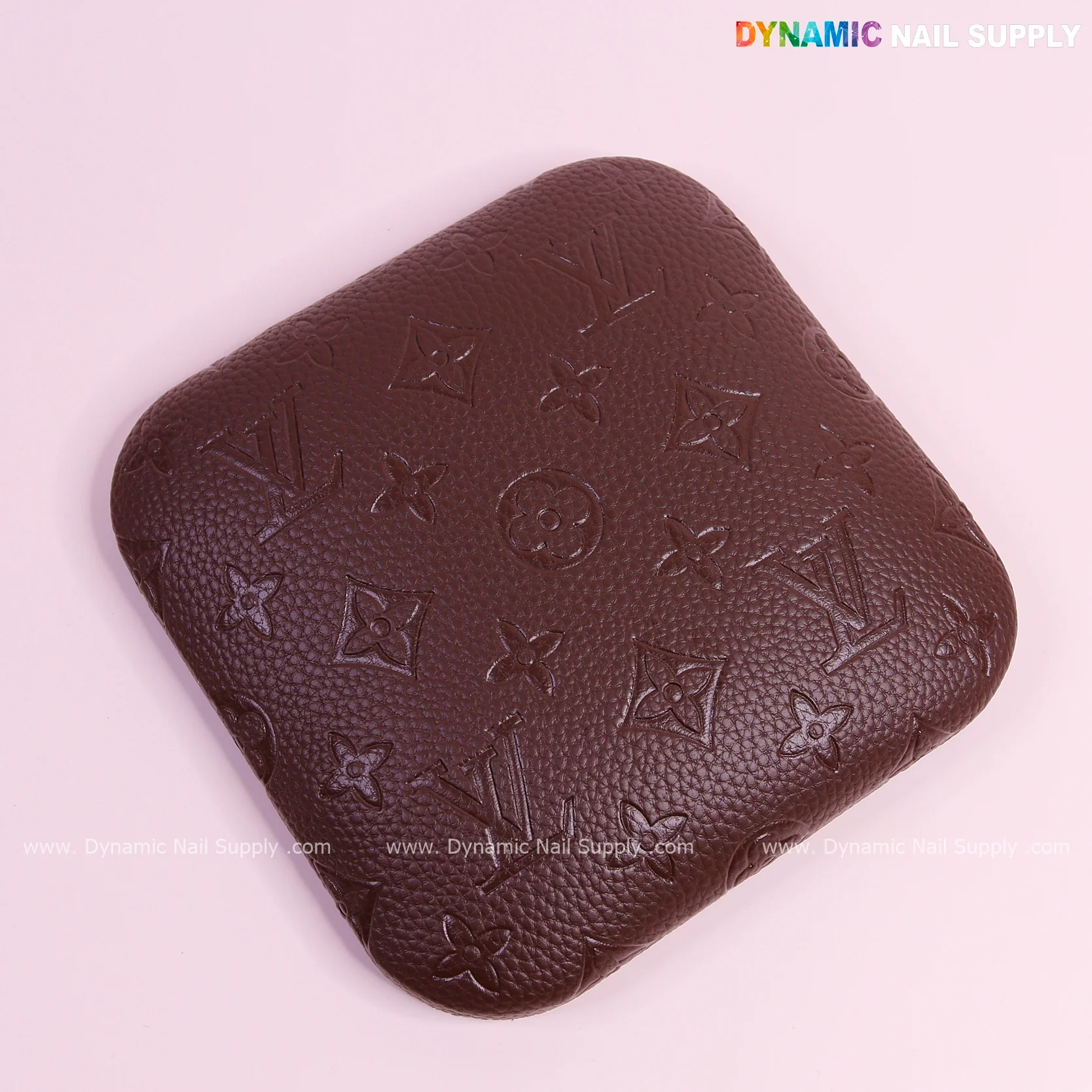 (Dark Brown LV Engraved - grain) Elbow Rest Pad for Nail Tech : PU Leather, Built for Long Hours Usage - Image 7