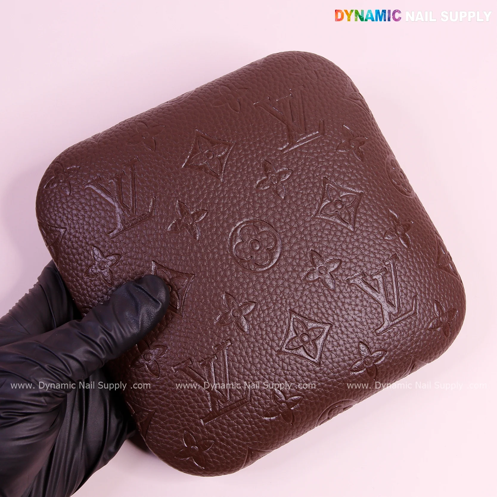 (Dark Brown LV Engraved - grain) Elbow Rest Pad for Nail Tech : PU Leather, Built for Long Hours Usage - Image 8