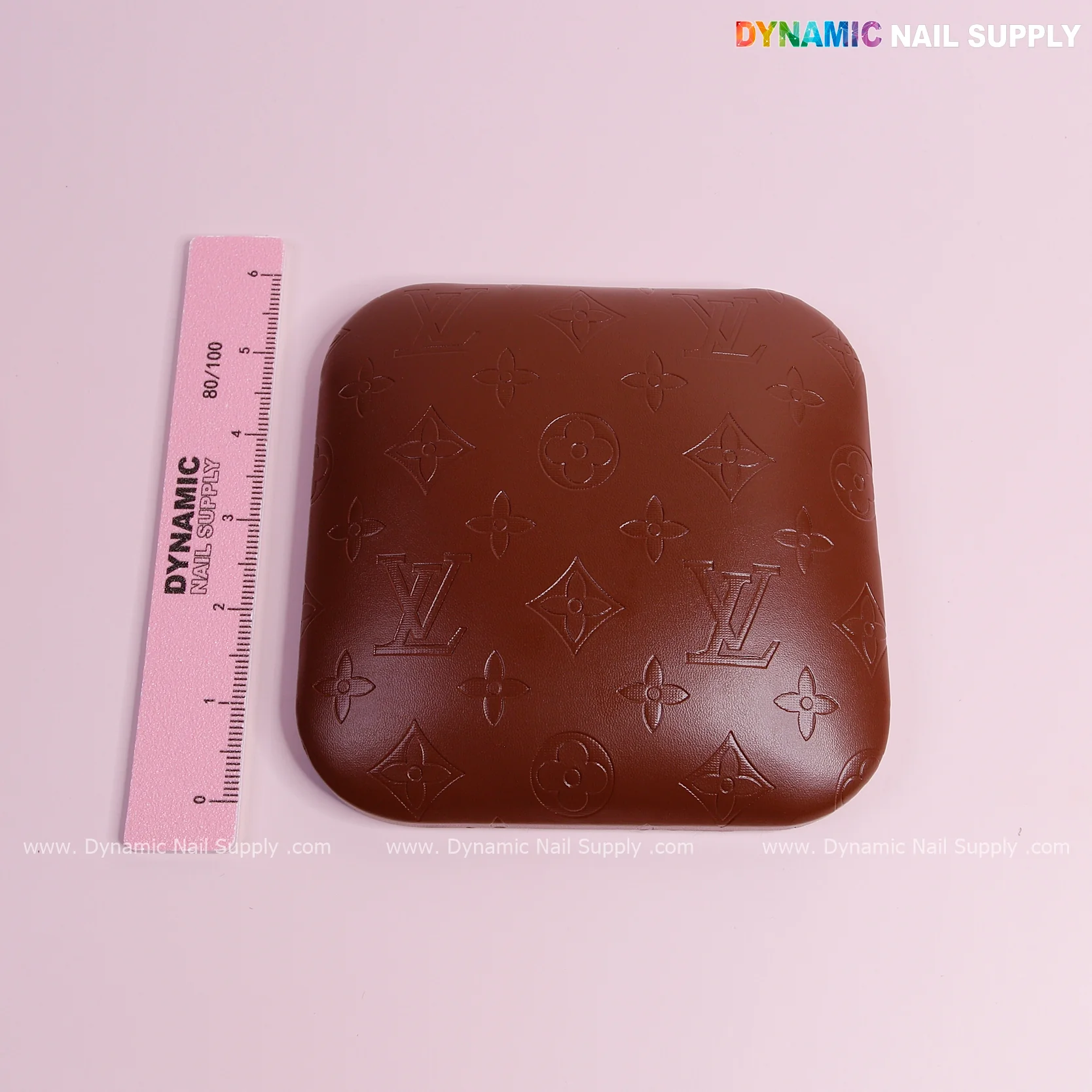 (Chocolate LV Engraved - smooth logo) Elbow Pillow Pad for Nail Tech : Soft Pu Leather, Supportive, Built for Long Hours Usage - Image 3