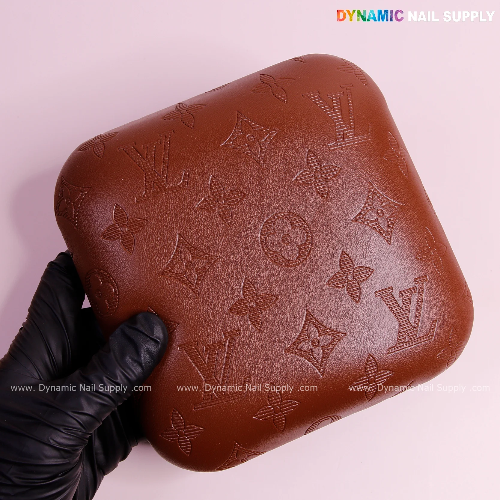 (Chocolate LV Engraved - Stripes Line logo) Elbow Pillow Pad for Nail Tech : Soft Pu Leather, Supportive, Built for Long Hours Usage - Image 3