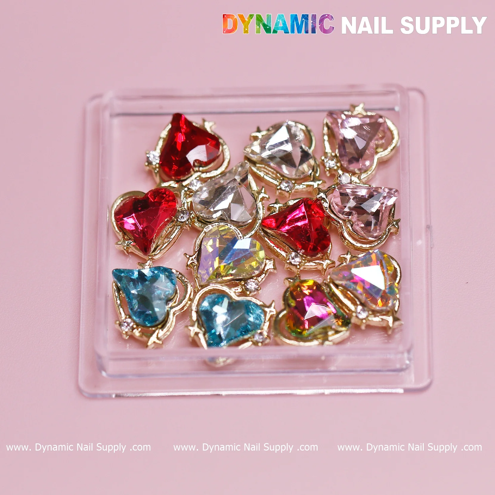 12 pcs Heart Charm (Mixed Colors - Gold Edge) for Valentine Nails Design (Heart Rhinestones engraved) - Image 2