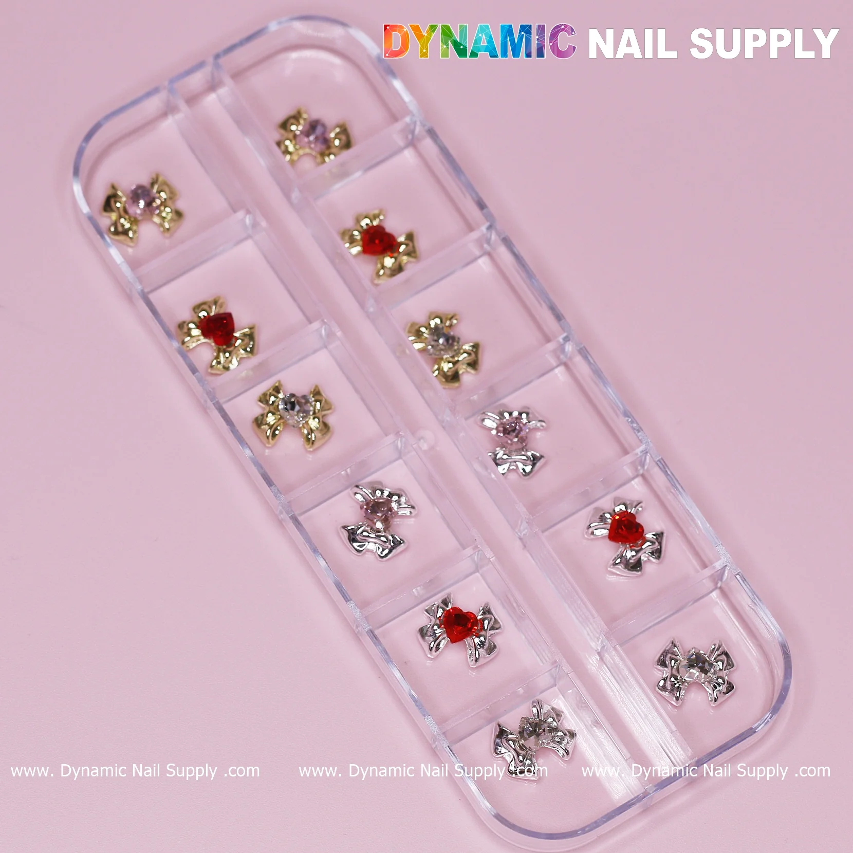 12 pcs Luxury 3D Bow Charms engraved Heart Rhinestones for Valentines Nail Designs - Image 2