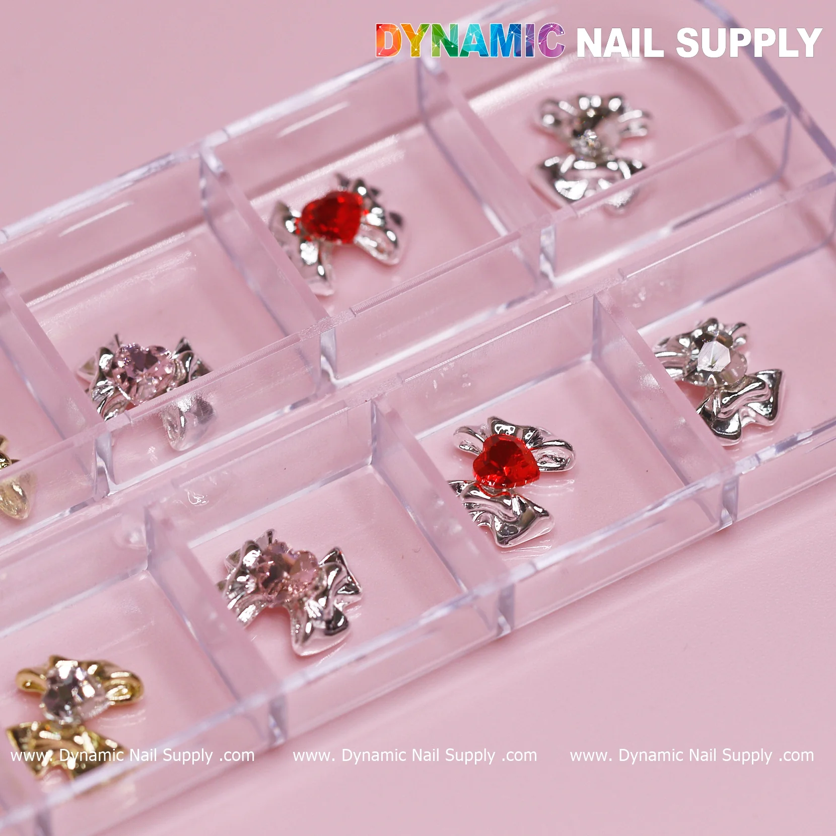 12 pcs Luxury 3D Bow Charms engraved Heart Rhinestones for Valentines Nail Designs - Image 3