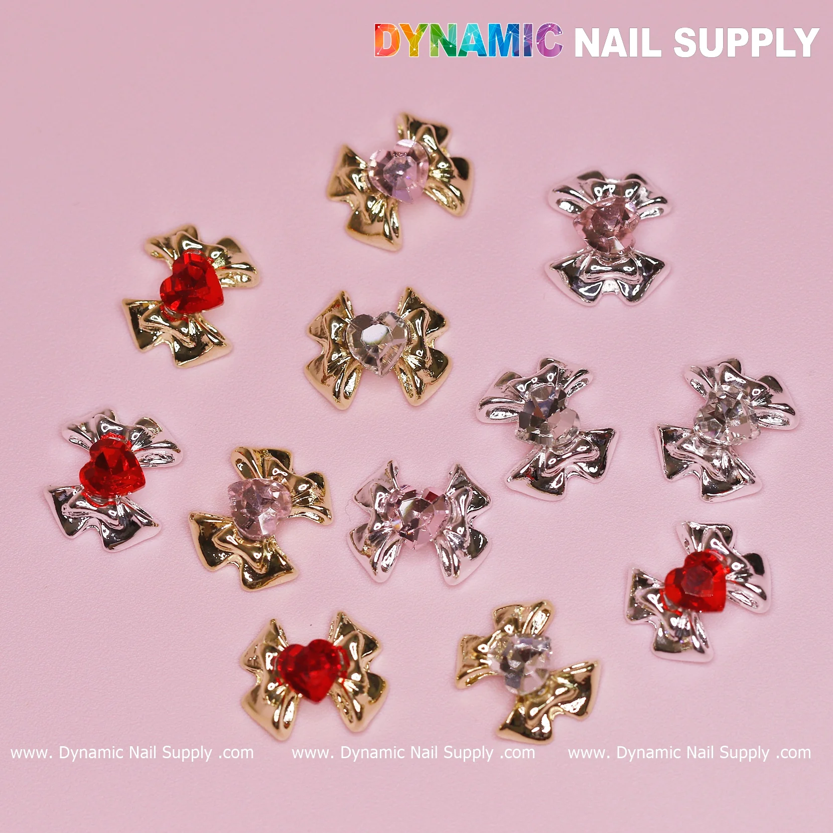 12 pcs Luxury 3D Bow Charms engraved Heart Rhinestones for Valentines Nail Designs - Image 4