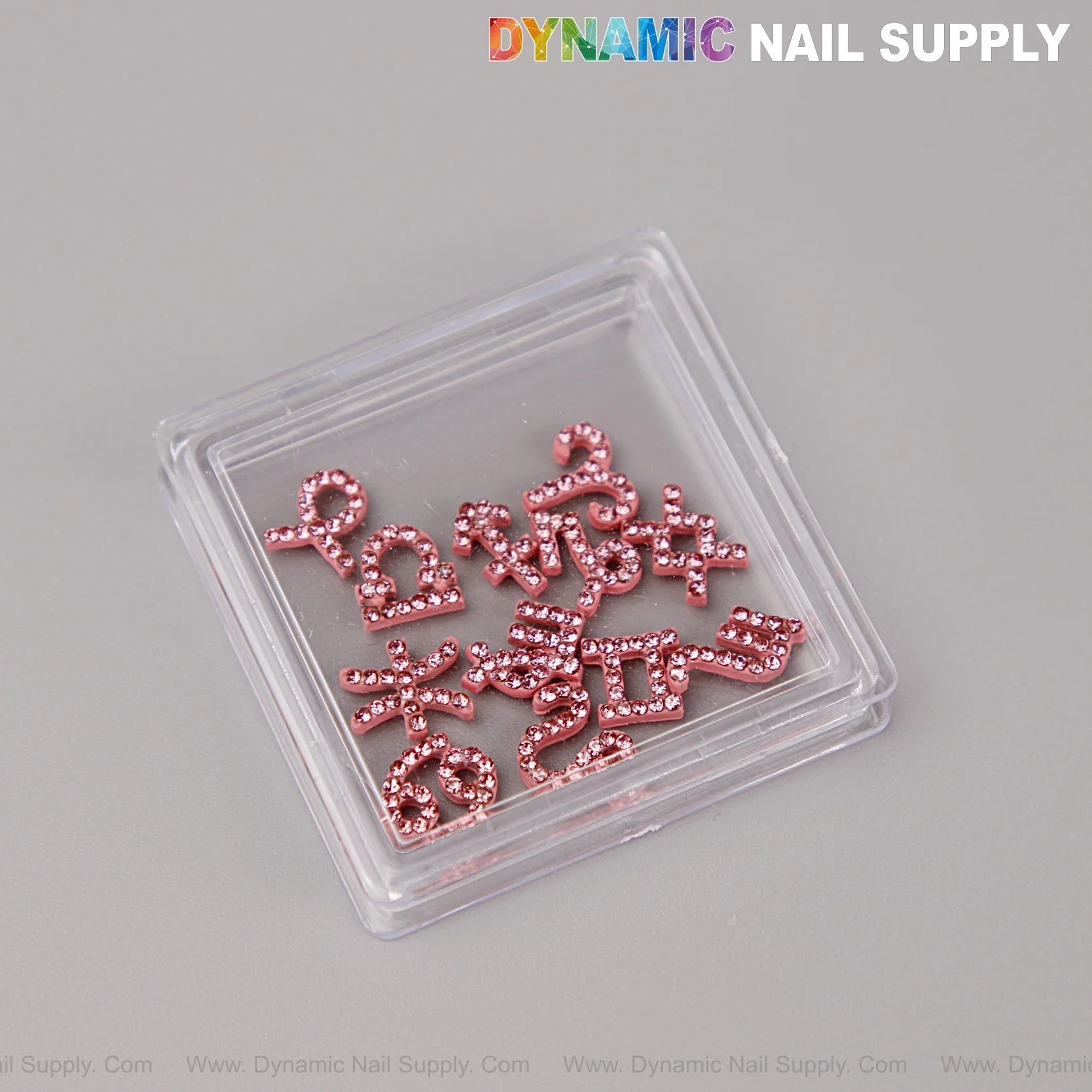 12 pcs Pink with Pink Rhinestone Zodiac Sign Charms Twelve Constellation Gems - Nail Art DIY Design Accessories - Image 3
