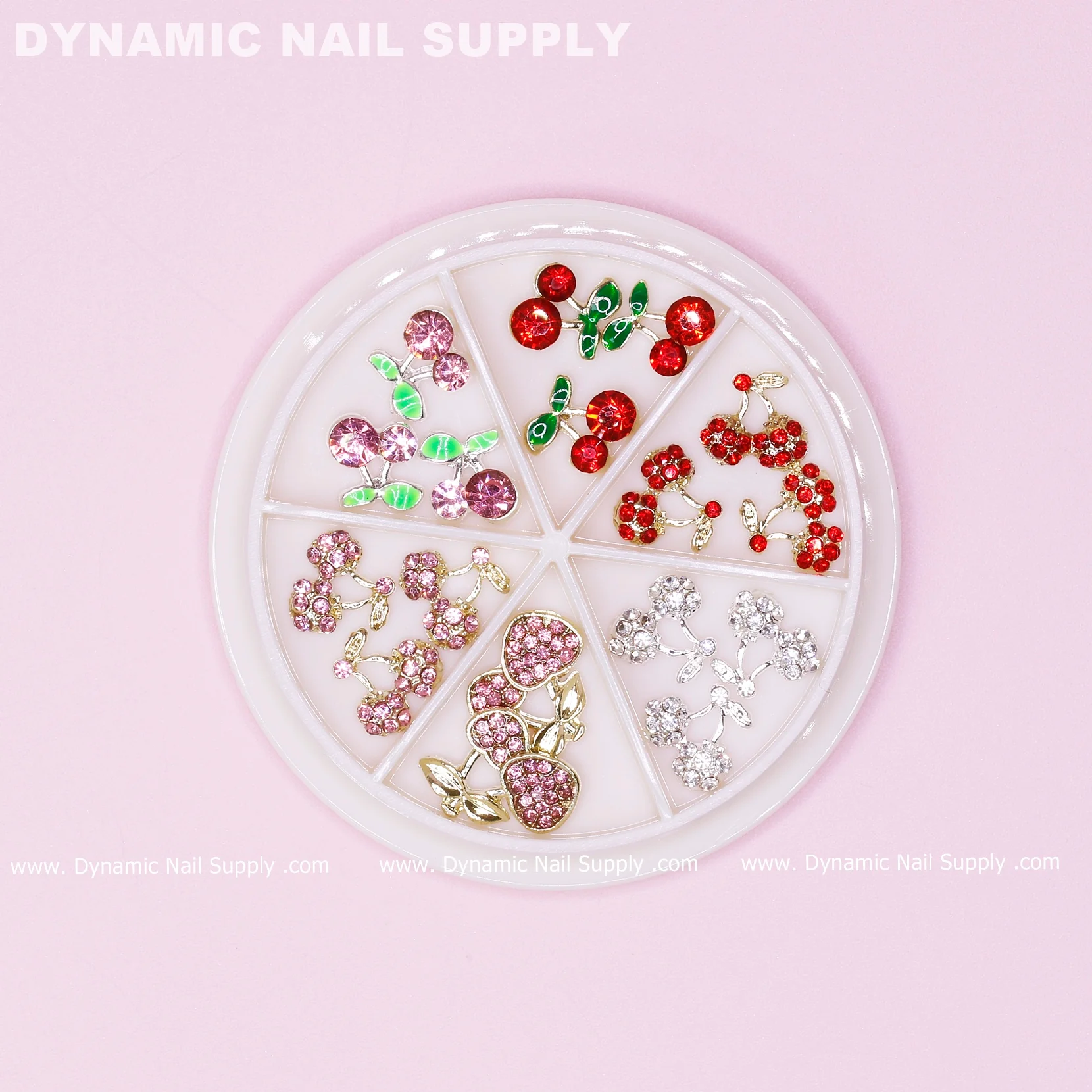 17 pcs Mixed Colors Cherry Nail Charms (Rhinestones Engraved, Red, Pink, Silver) - Image 7