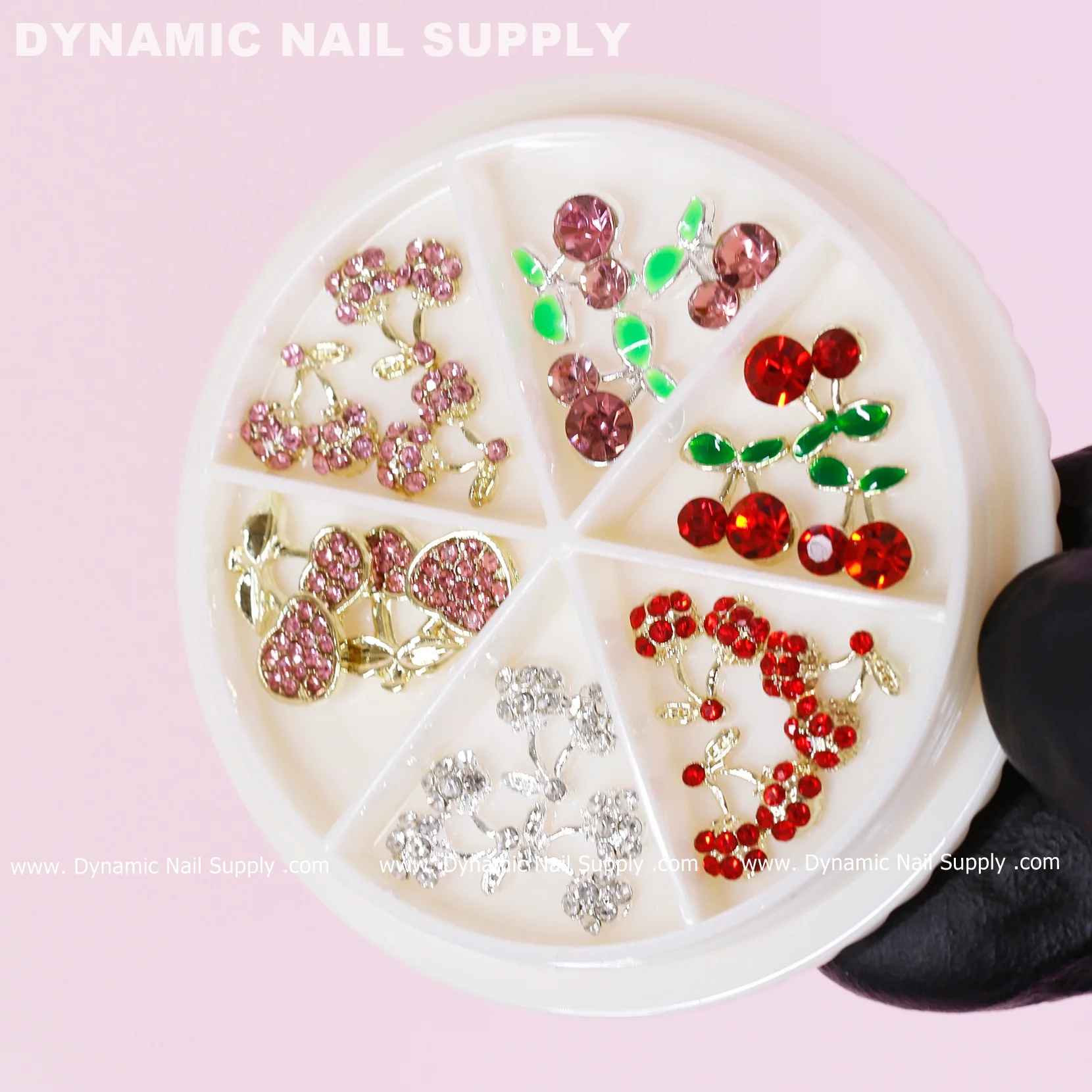 17 pcs Mixed Colors Cherry Nail Charms (Rhinestones Engraved, Red, Pink, Silver) - Image 9