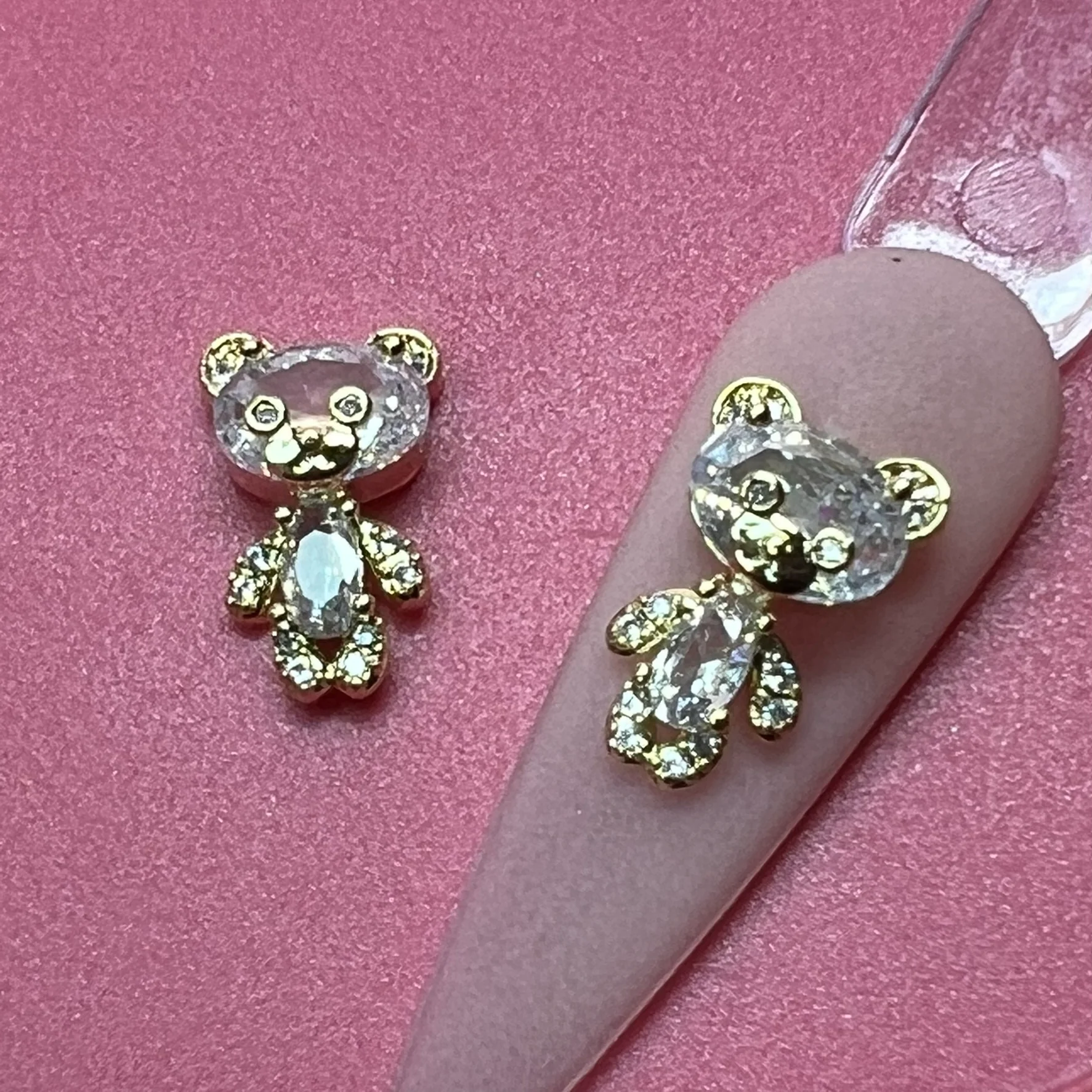 2 pcs Luxury Teddy Bear Charm for Nails Art Design (Crystal Rhinestone Engraved) - Image 2