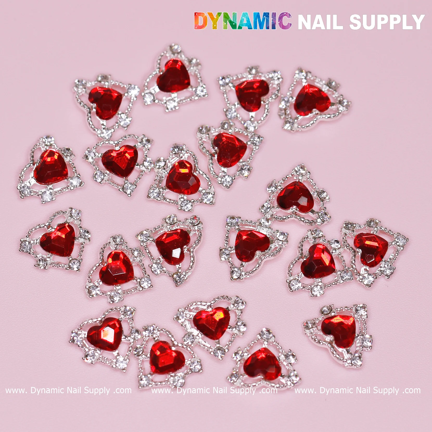 20 pcs 3D Heart rhinestone Charm for Nails Art Design (Red stones + Silver claws base) - Image 6