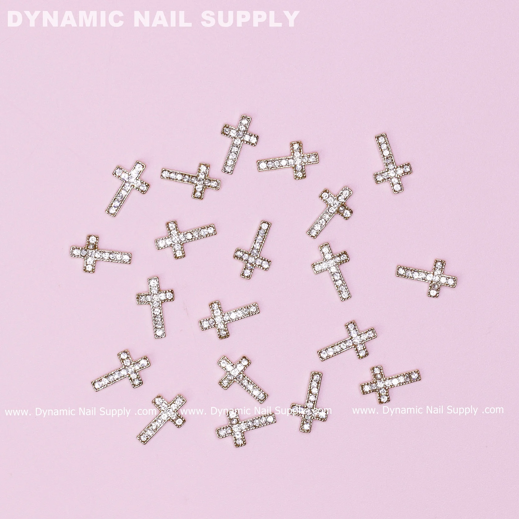 20 pcs Gold Crosses Charm (with rhinestones engraved) for Nails Art Design