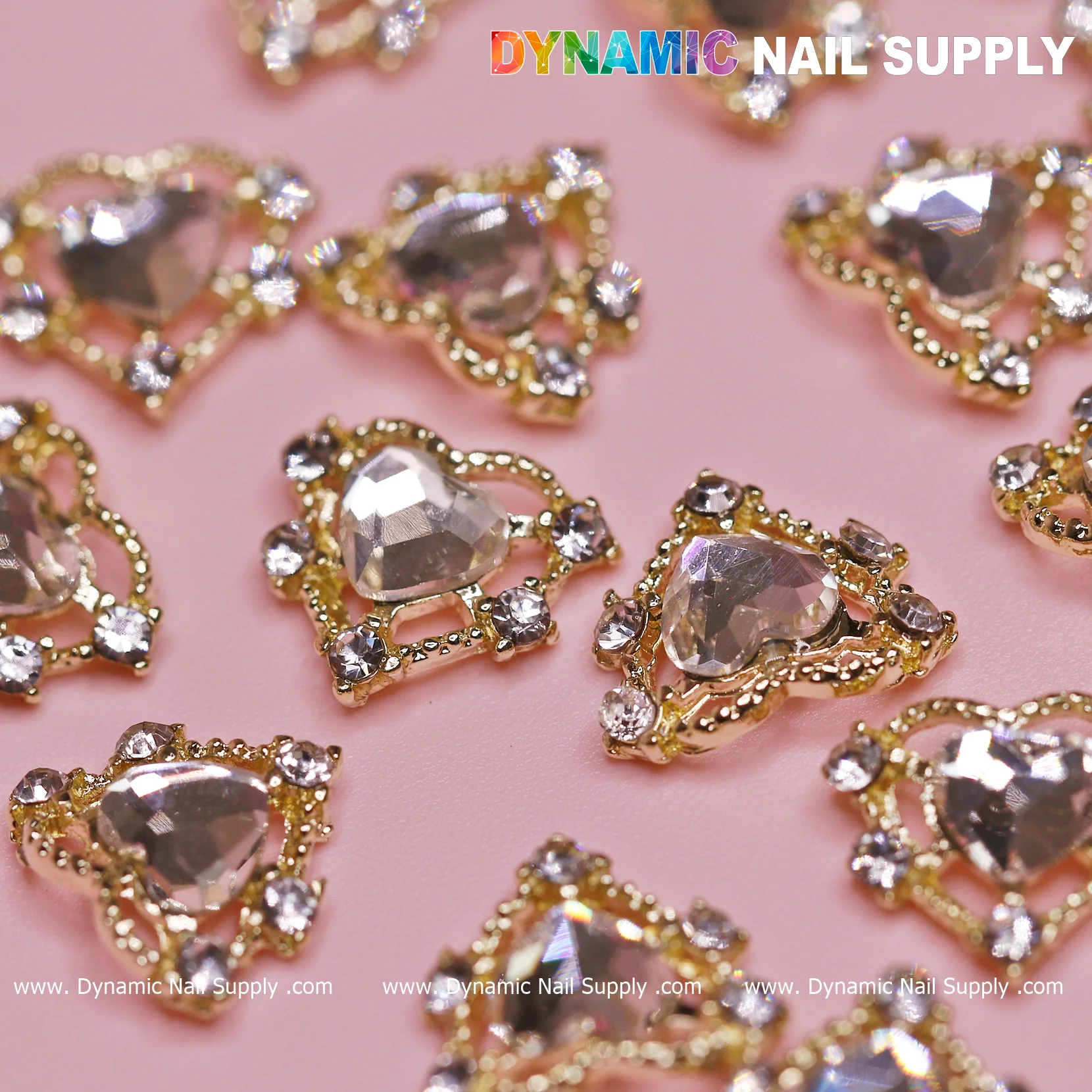 20 pcs Luxury Heart Charm for Valentine Nails Design (Rhinestones Border Edge, Gold) - Image 12