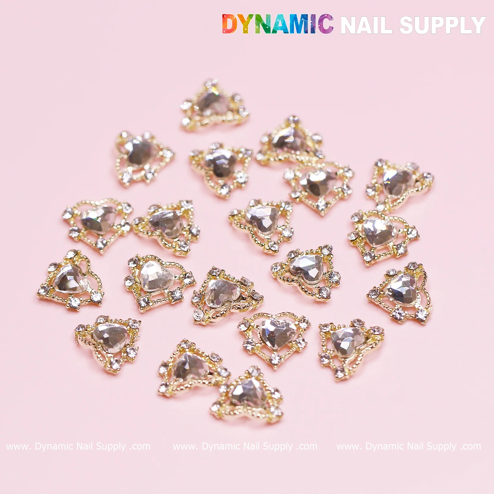 20 pcs Luxury Heart Charm for Valentine Nails Design (Rhinestones Border Edge, Gold) - Image 6