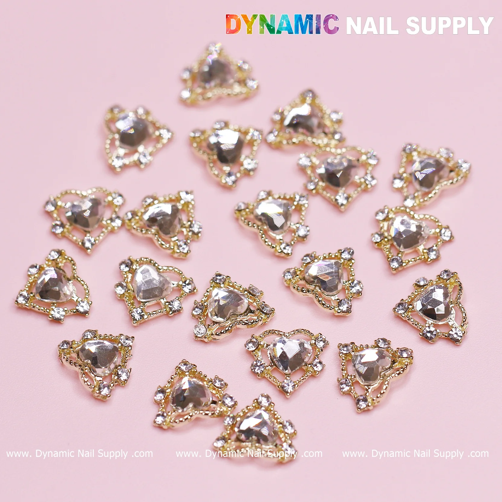 20 pcs Luxury Heart Charm for Valentine Nails Design (Rhinestones Border Edge, Gold) - Image 8