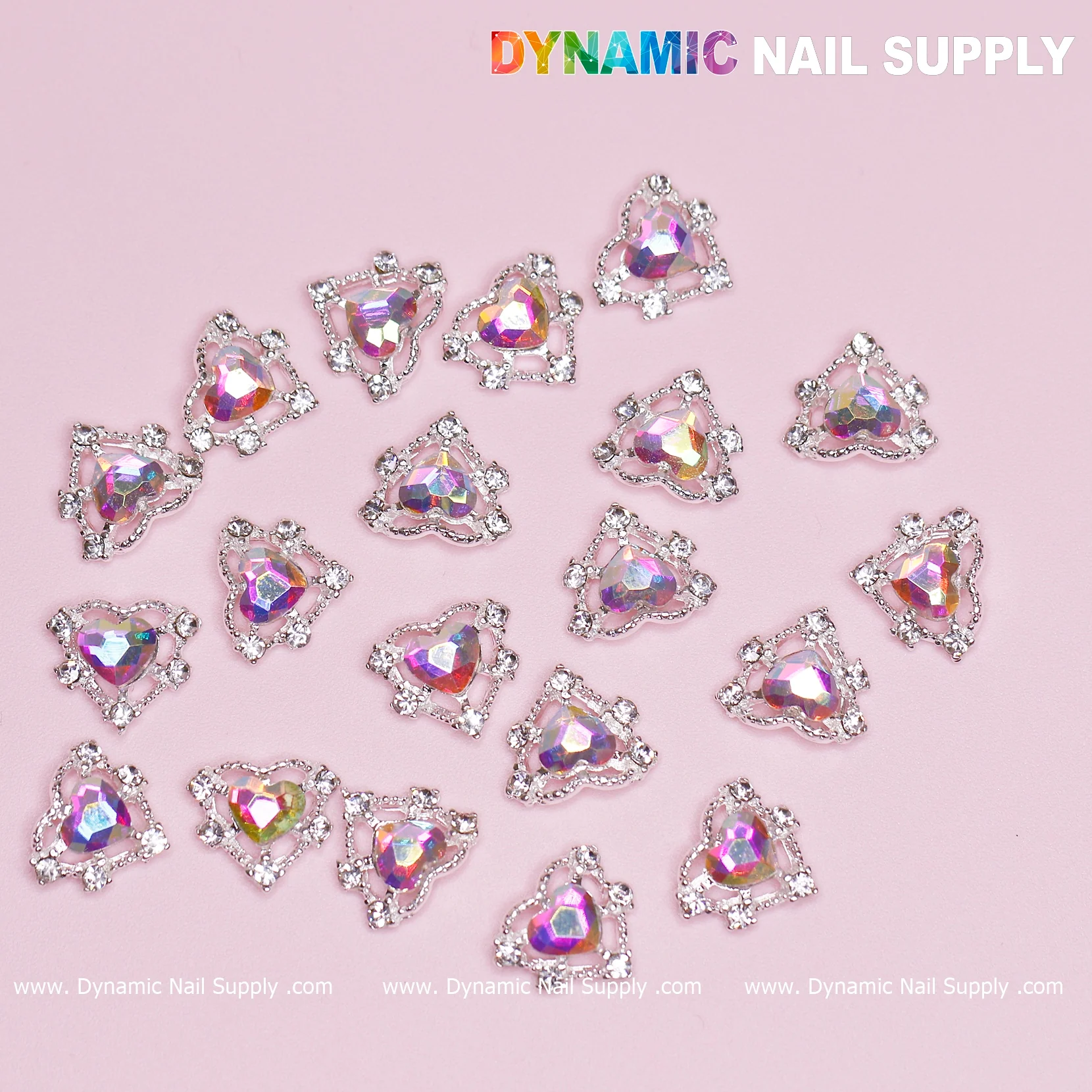 20 pcs Luxury Heart-shaped Charms for Nails Art Design (AB rhinestones + Silver claws base) - Image 5