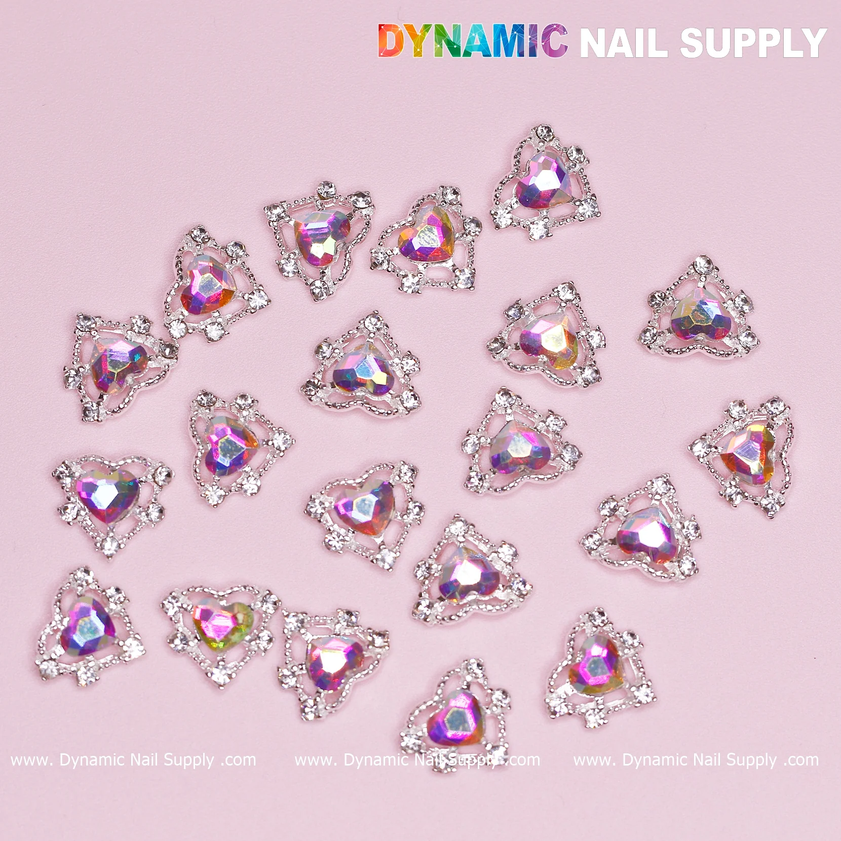 20 pcs Luxury Heart-shaped Charms for Nails Art Design (AB rhinestones + Silver claws base) - Image 7