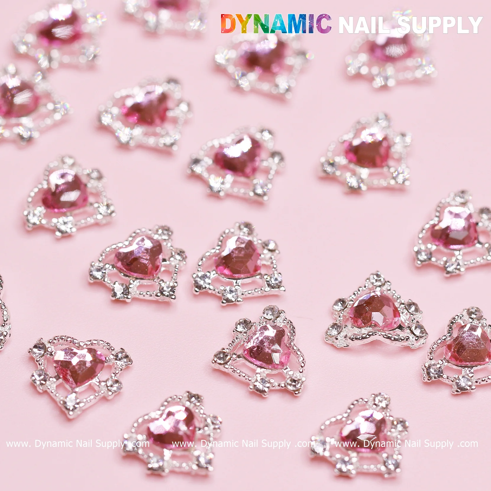 20 pcs Pink Heart Charm for Valentine Nails Design (Rhinestones Border Edge, silver claws) - Image 10