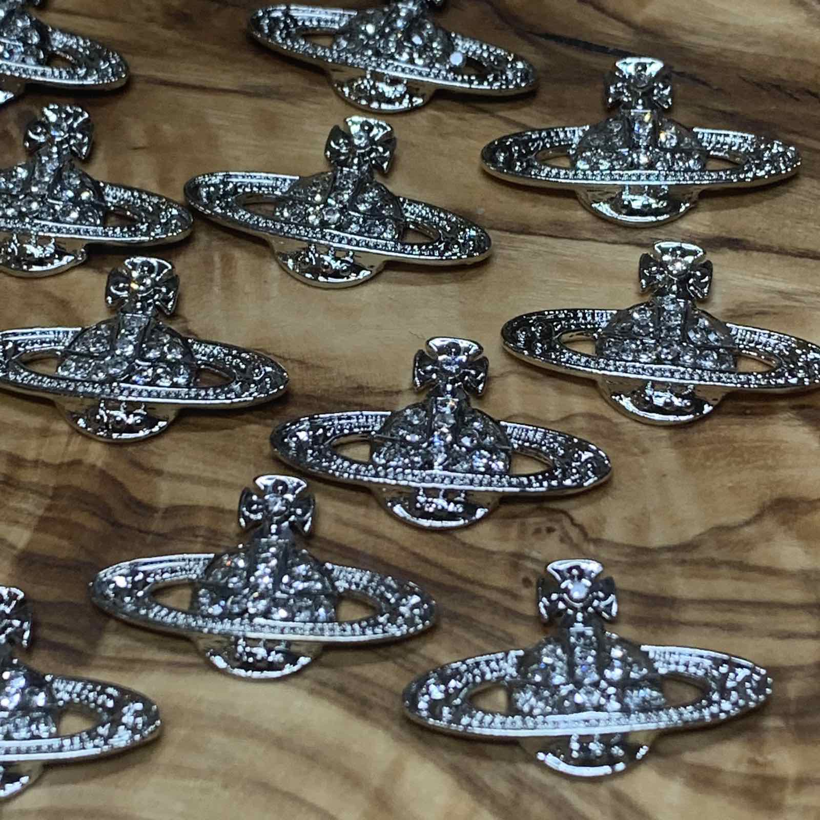 20 pcs Planet Charm for Nails art designer (Silver Crystal rhinestone engraved) - Image 7