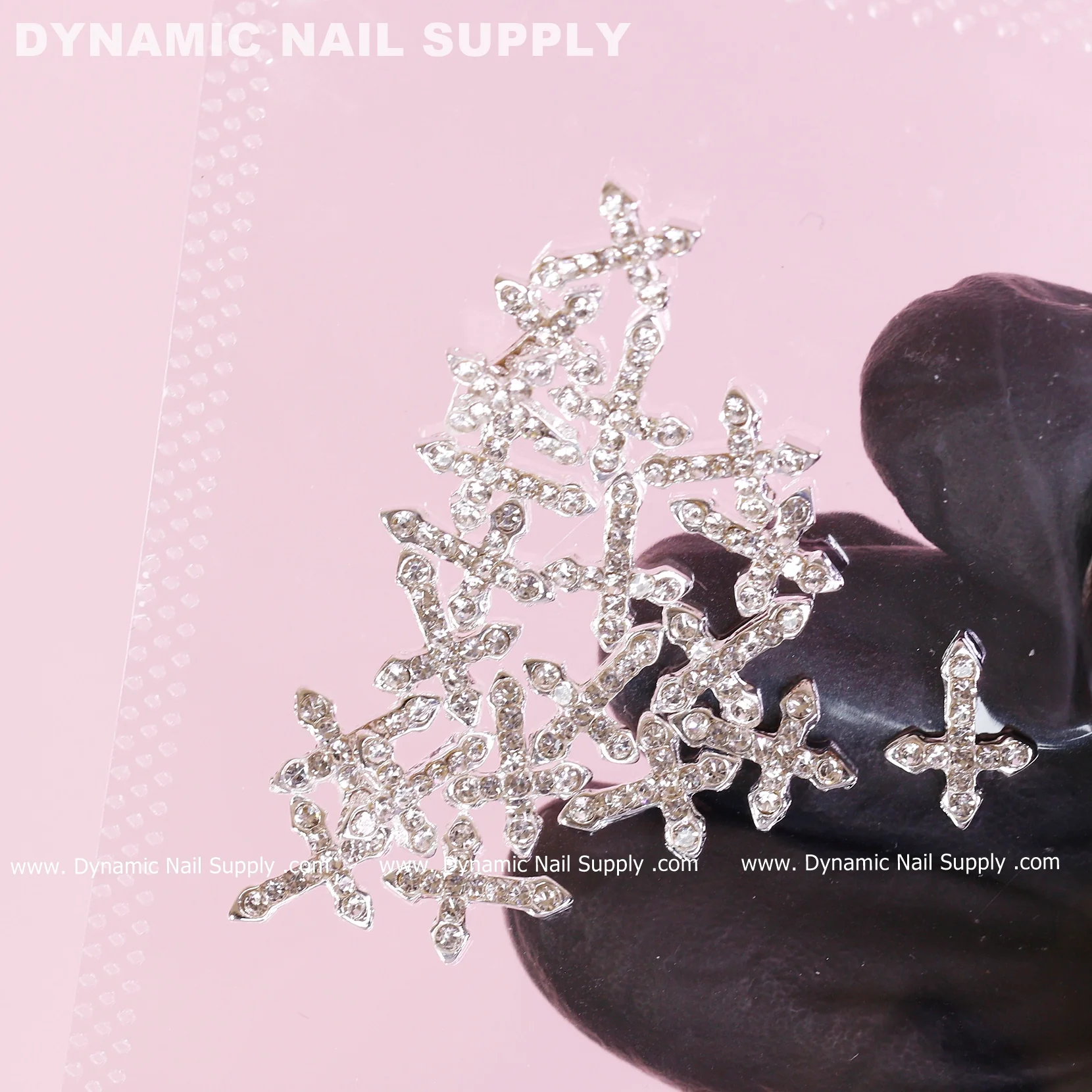 20 pcs Platinum Silver Crosses Charm (small with rhinestones) for Nails Art Design - Image 8