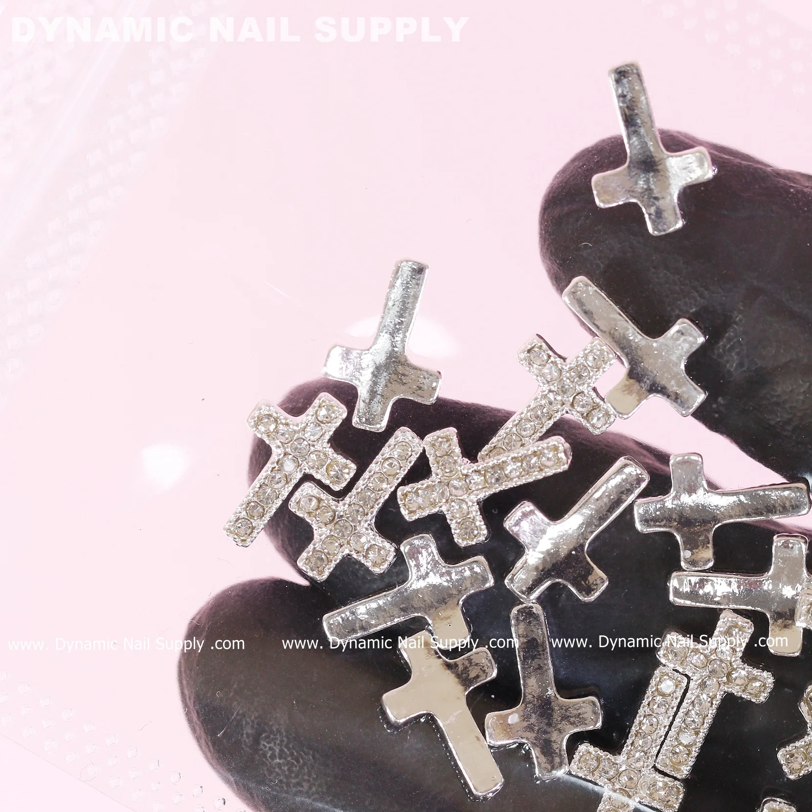 20 pcs Platinum Silver Crosses Charms (with rhinestones engraved) for Nails Art Design - Image 2