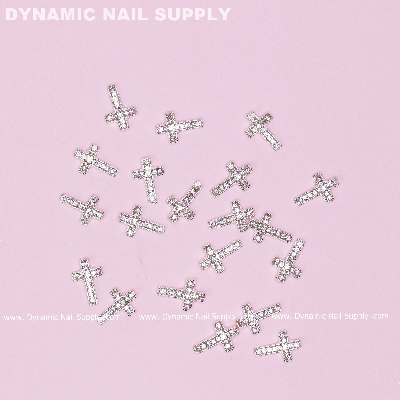 20 pcs Platinum Silver Crosses Charms (with rhinestones engraved) for Nails Art Design - Image 5