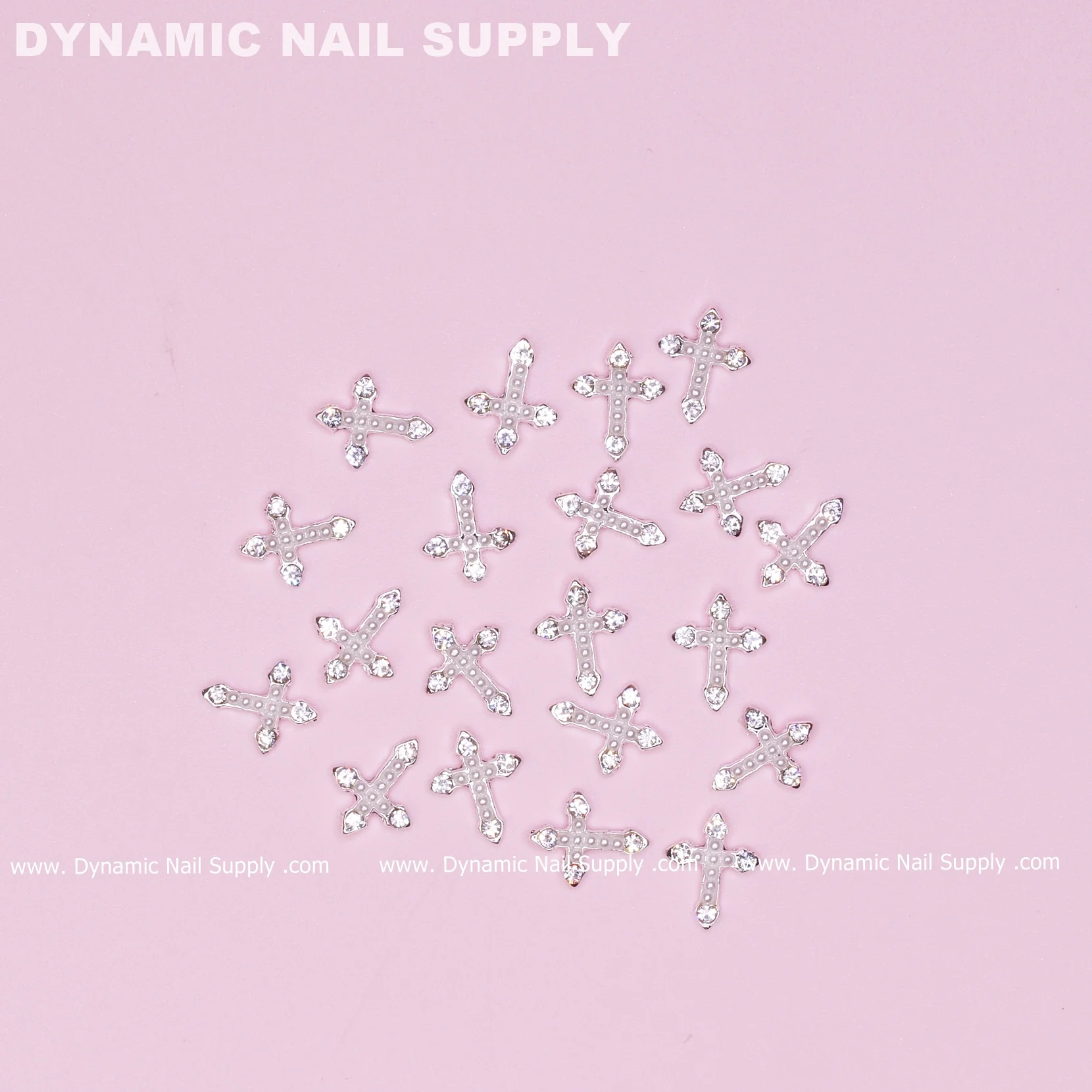 20 pcs Silver Crosses (with white Pearls engraved) for Nails Art Design - Image 2