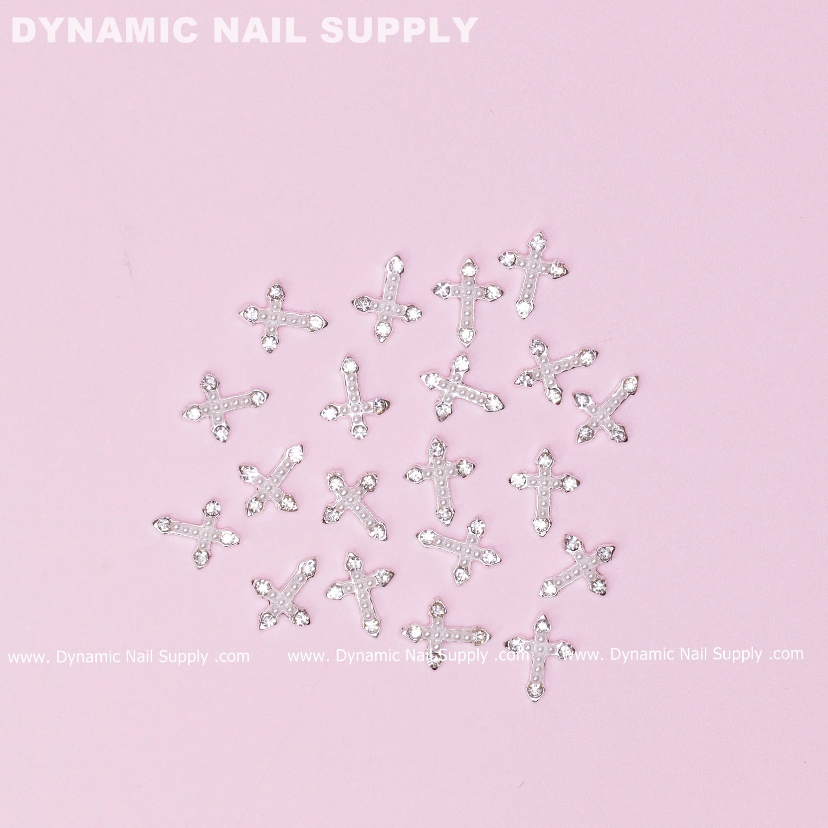 20 pcs Silver Crosses (with white Pearls engraved) for Nails Art Design - Image 6