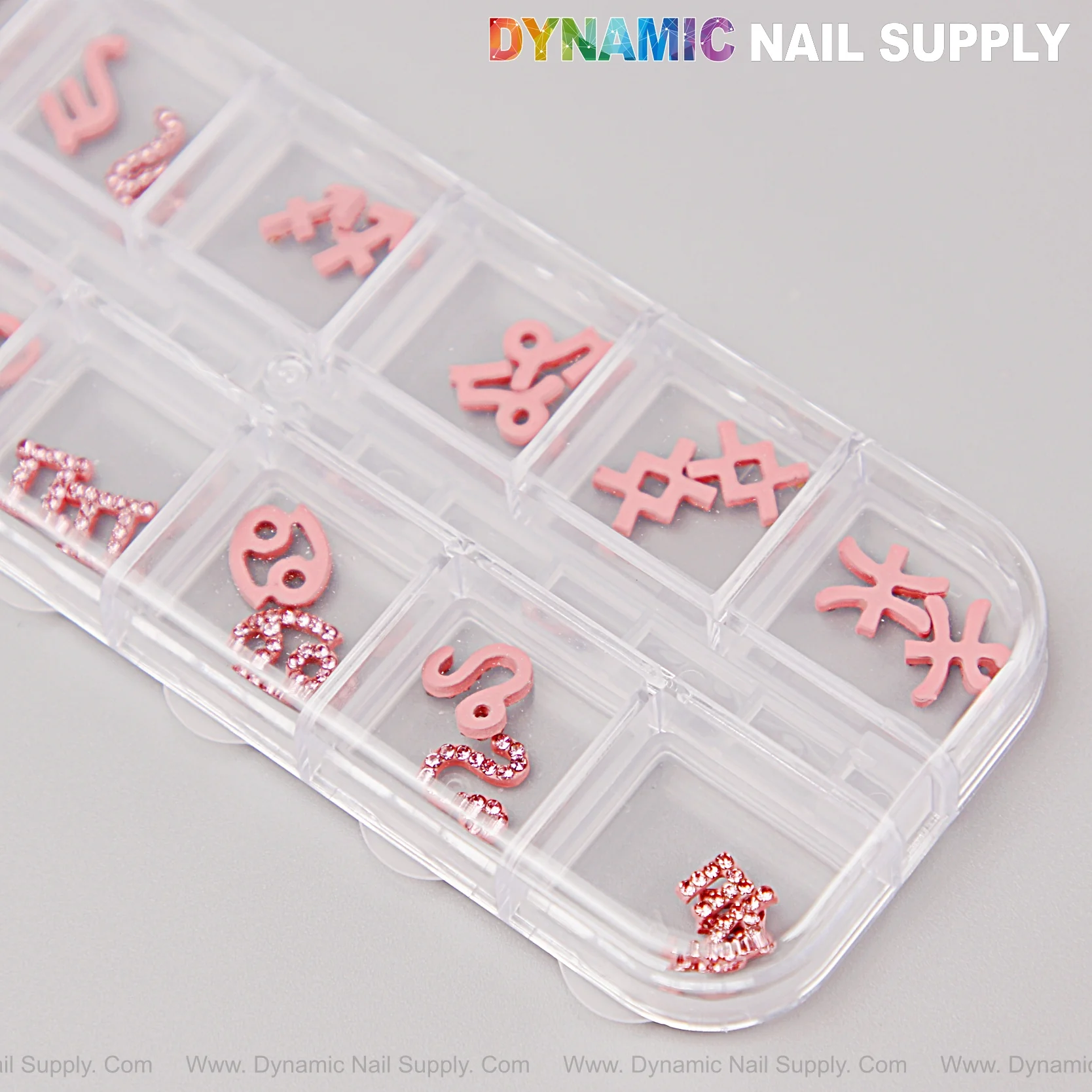 24 pcs Pink with Pink Rhinestone Zodiac Sign Charms Twelve Constellation Gems - Nail Art DIY Design Accessories - Image 3