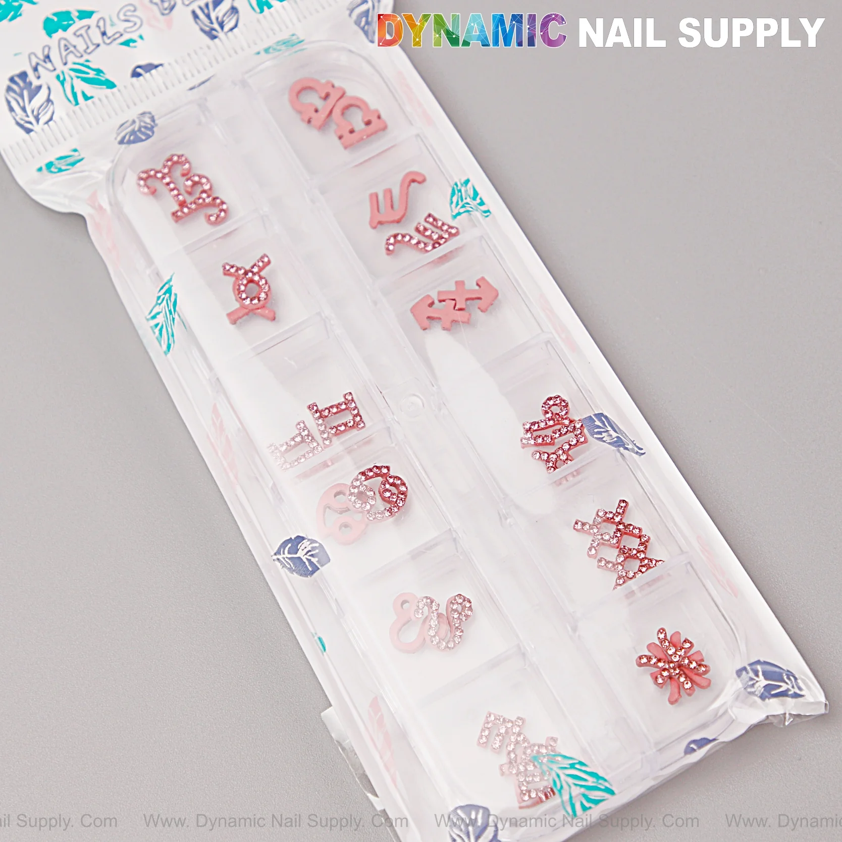 24 pcs Pink with Pink Rhinestone Zodiac Sign Charms Twelve Constellation Gems - Nail Art DIY Design Accessories - Image 4