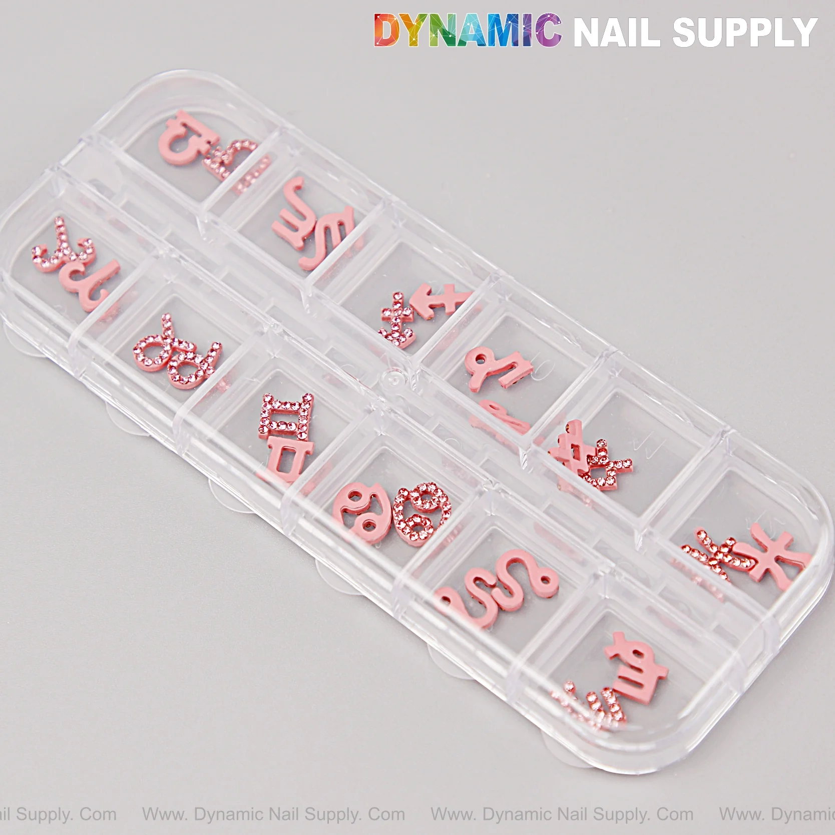24 pcs Pink with Pink Rhinestone Zodiac Sign Charms Twelve Constellation Gems - Nail Art DIY Design Accessories - Image 7