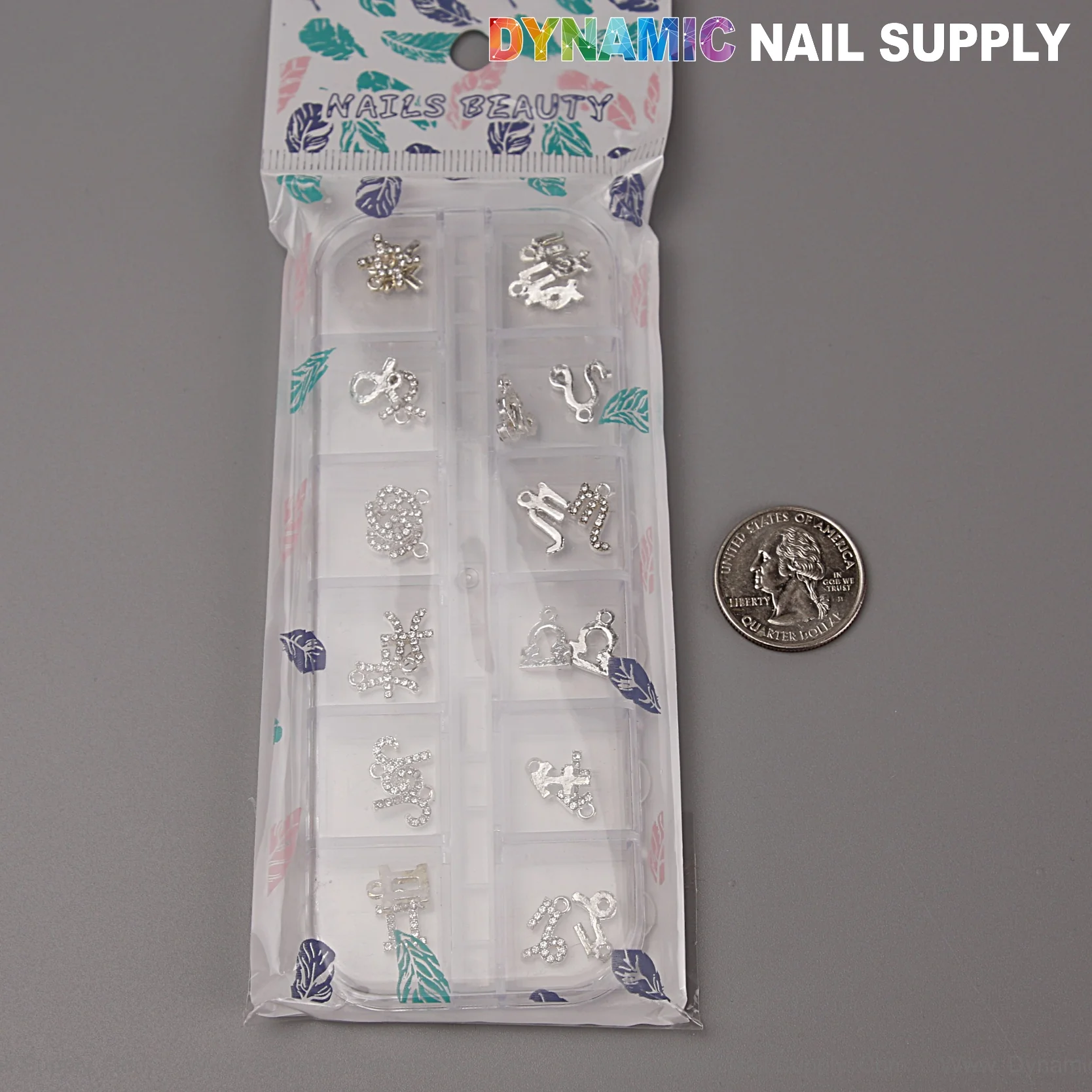 24 pcs Silver with Silver Rhinestone Zodiac Sign Charms Twelve Constellation Gems - Nail Art DIY Design Accessories - Image 4