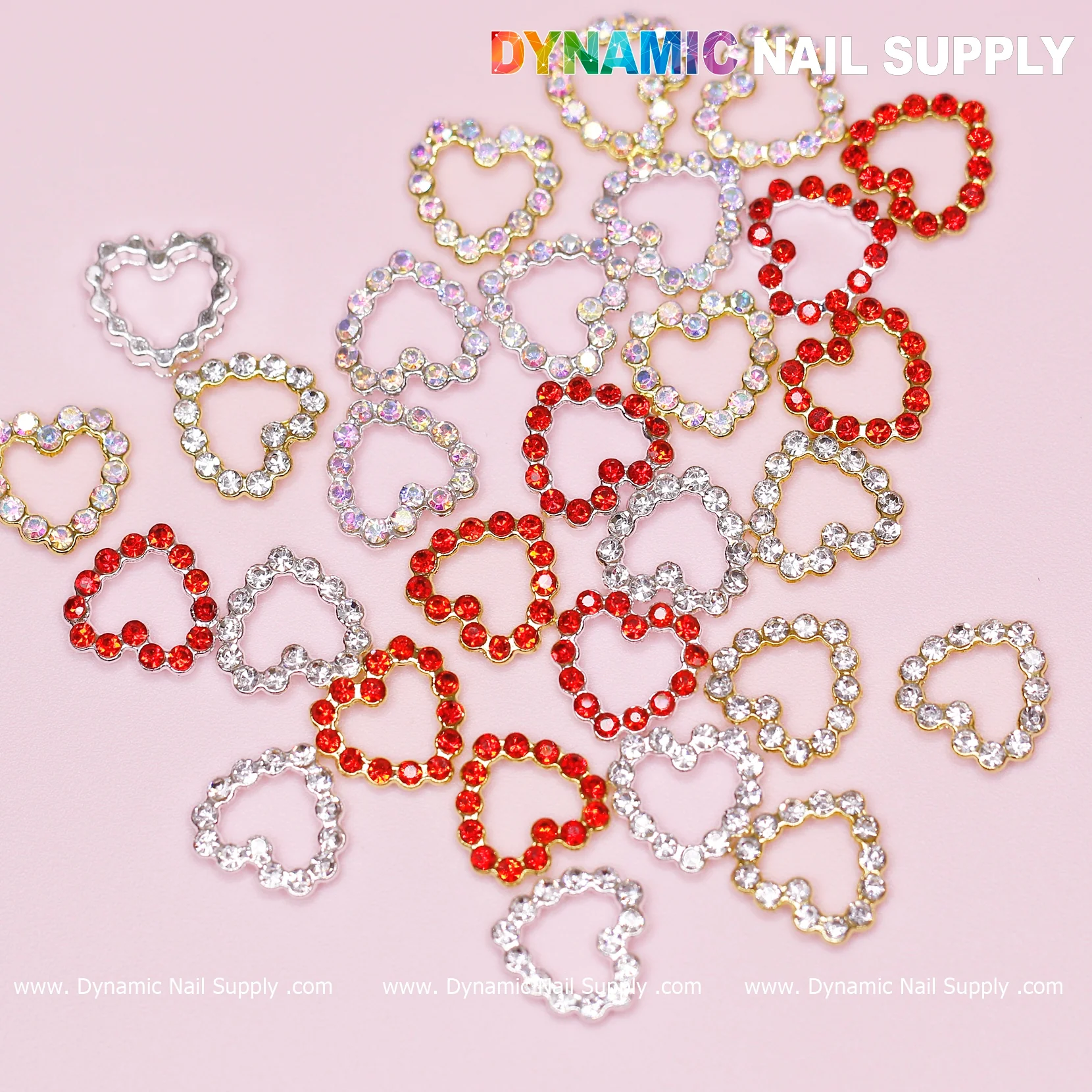30 pcs Rhinestones Heart Charm for Nails Art Design (Rhinestones Border Edge, Open Heart) - Image 3