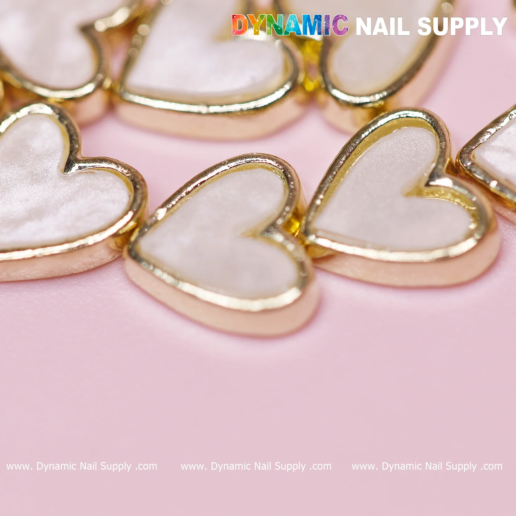 30 pcs White Heart Charm for Valentines Nails Designs (gold edge) - Image 2