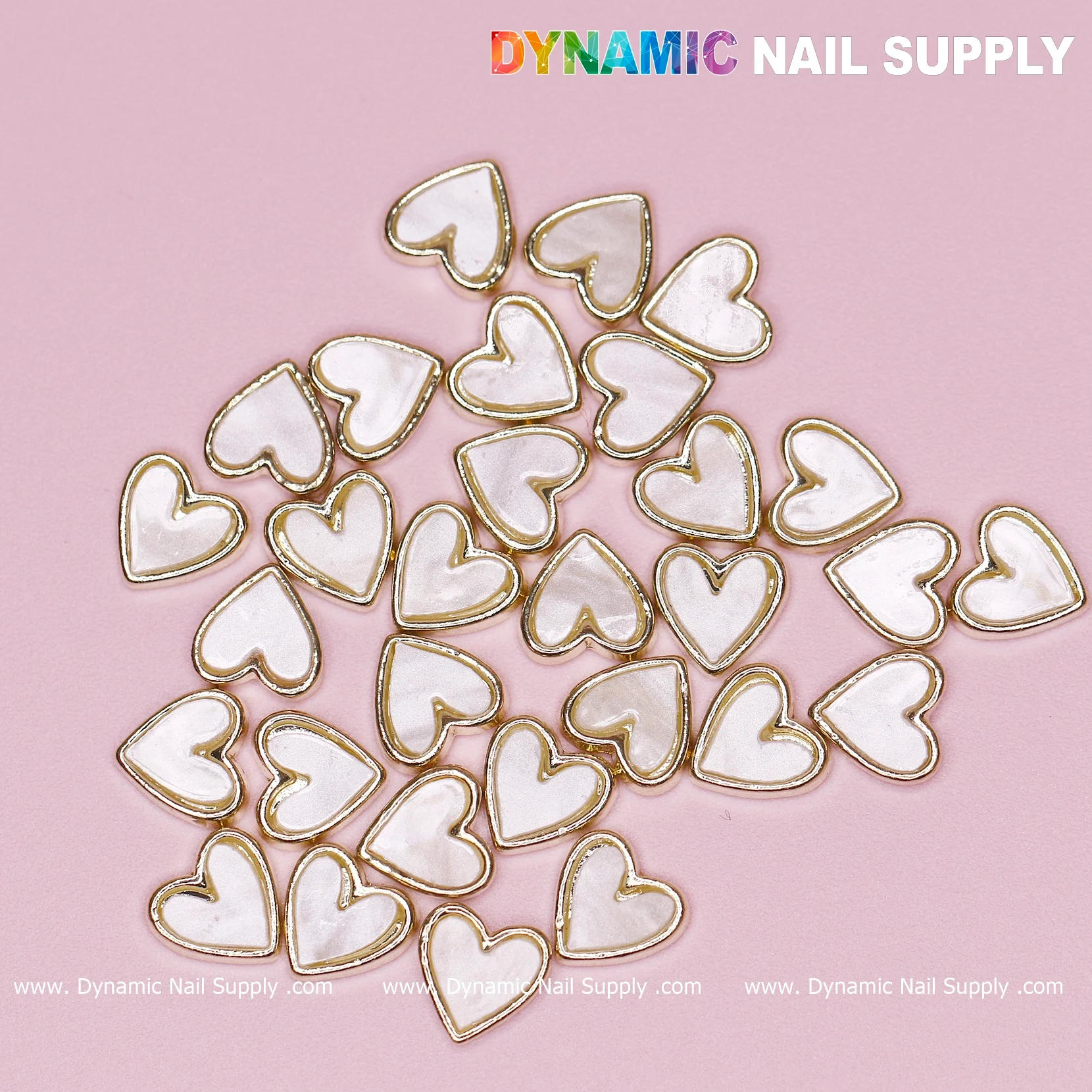 30 pcs White Heart Charm for Valentines Nails Designs (gold edge) - Image 3