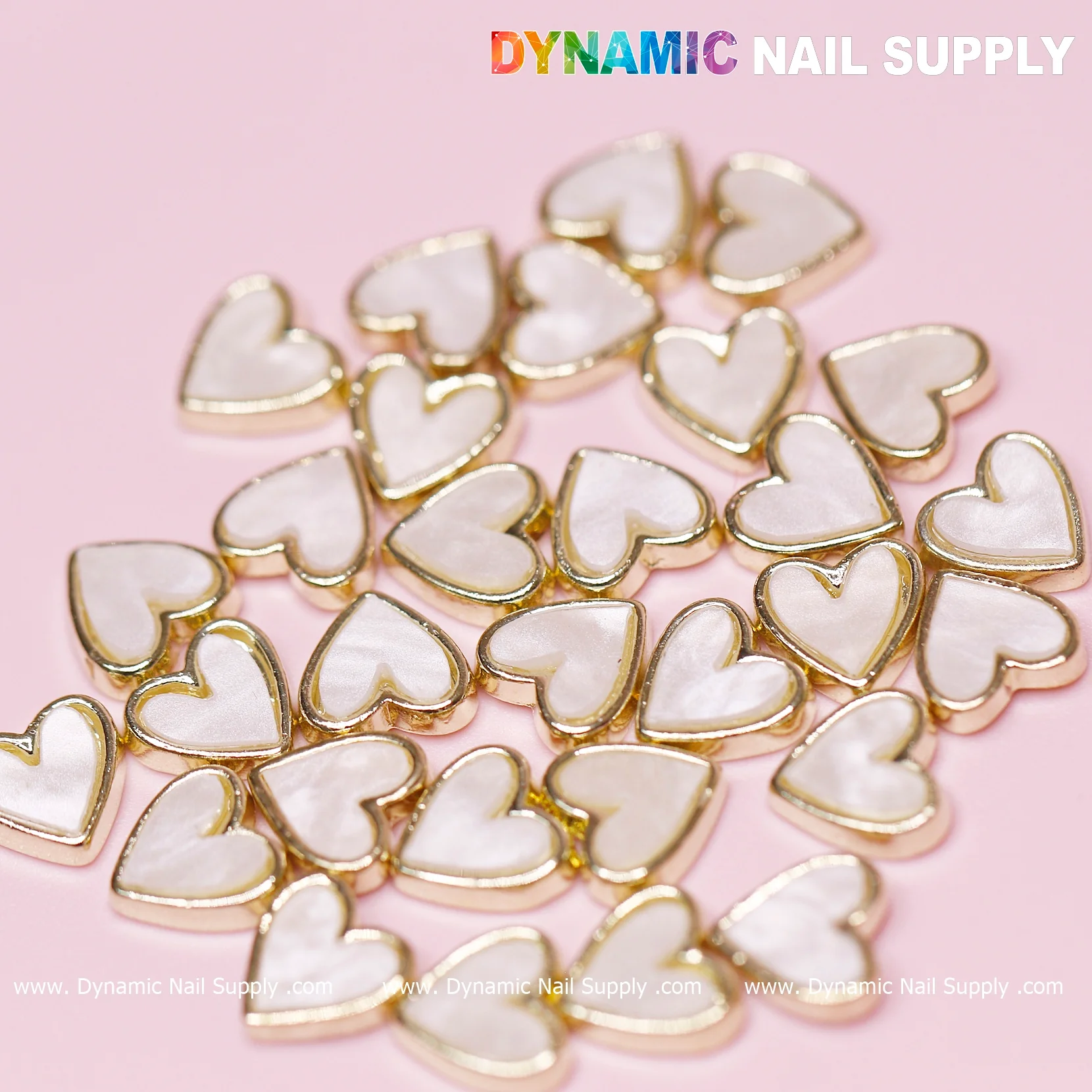 30 pcs White Heart Charm for Valentines Nails Designs (gold edge) - Image 4