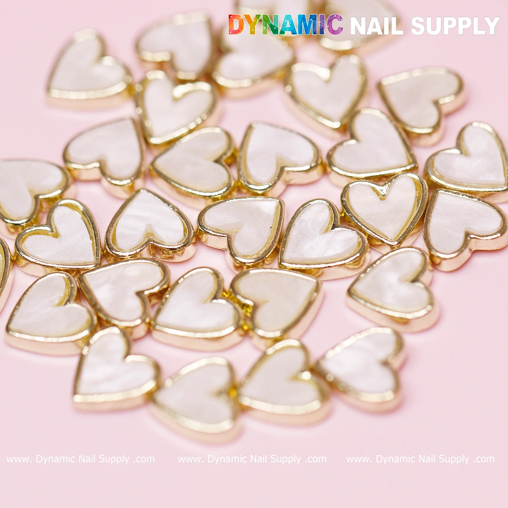 30 pcs White Heart Charm for Valentines Nails Designs (gold edge) - Image 5