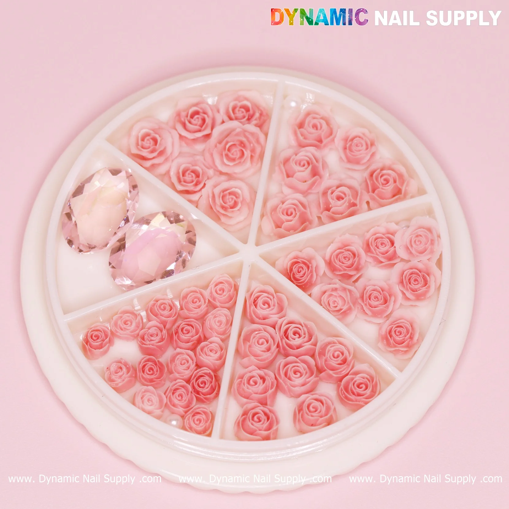40 pcs Pink Rose Charm and rhinestones pearl for Nails Art Design