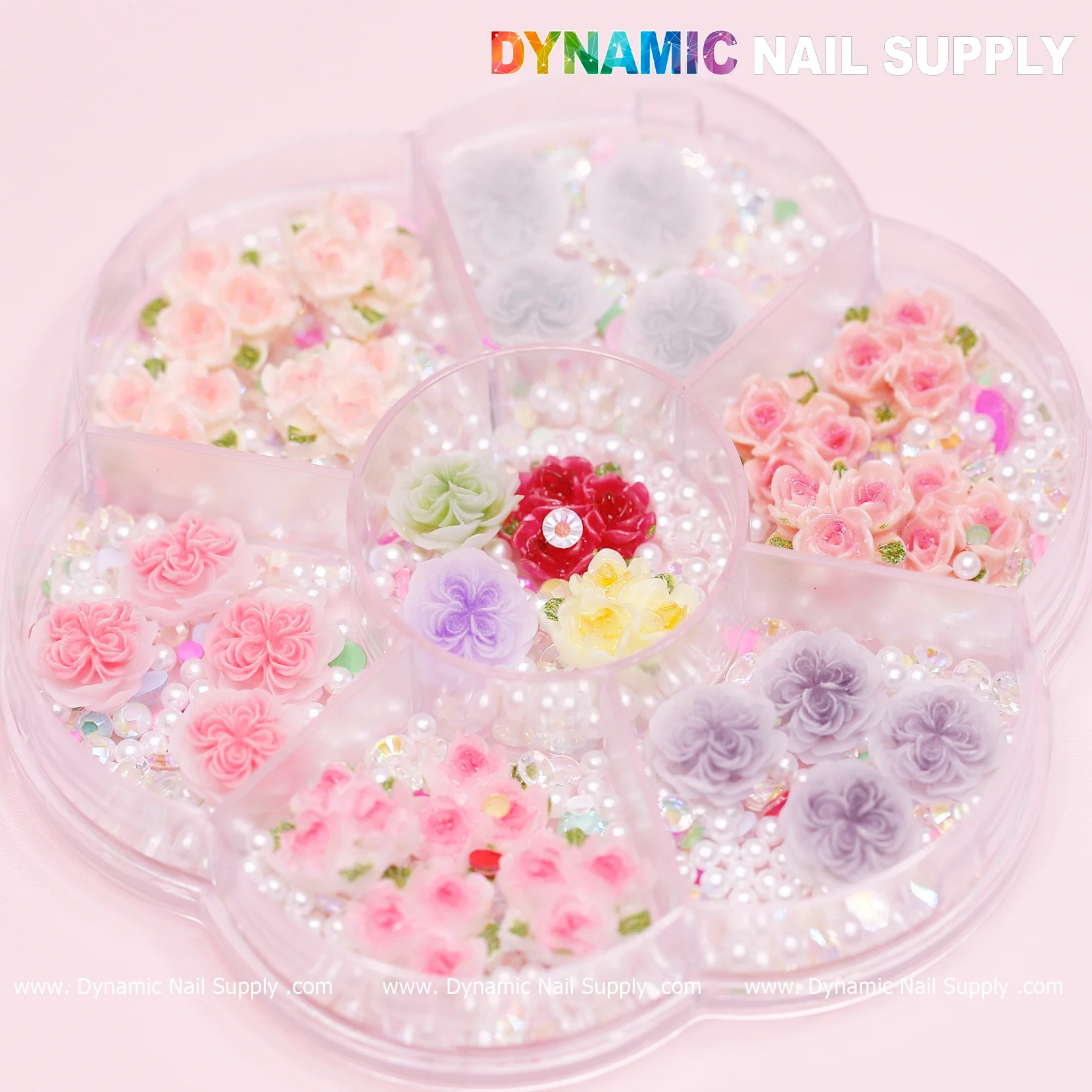 40 pcs White and Pink 3D 5D Rose Flower Charm with pearls Accessories for Valentine Nails Art Design - Image 4