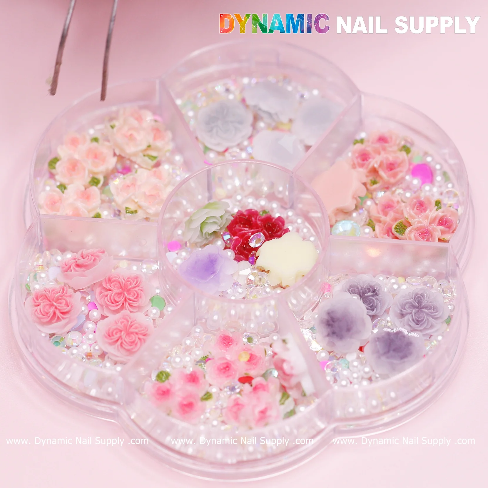 40 pcs White and Pink 3D 5D Rose Flower Charm with pearls Accessories for Valentine Nails Art Design - Image 9