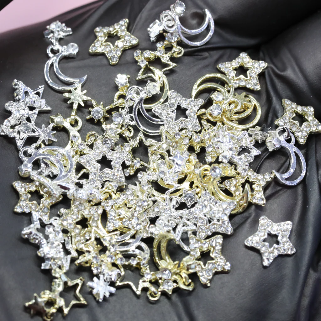 48 pcs Silver Gold Star and Moon shapes charms for Christmas Nails Design (star dangles, moon dangles) - Image 3