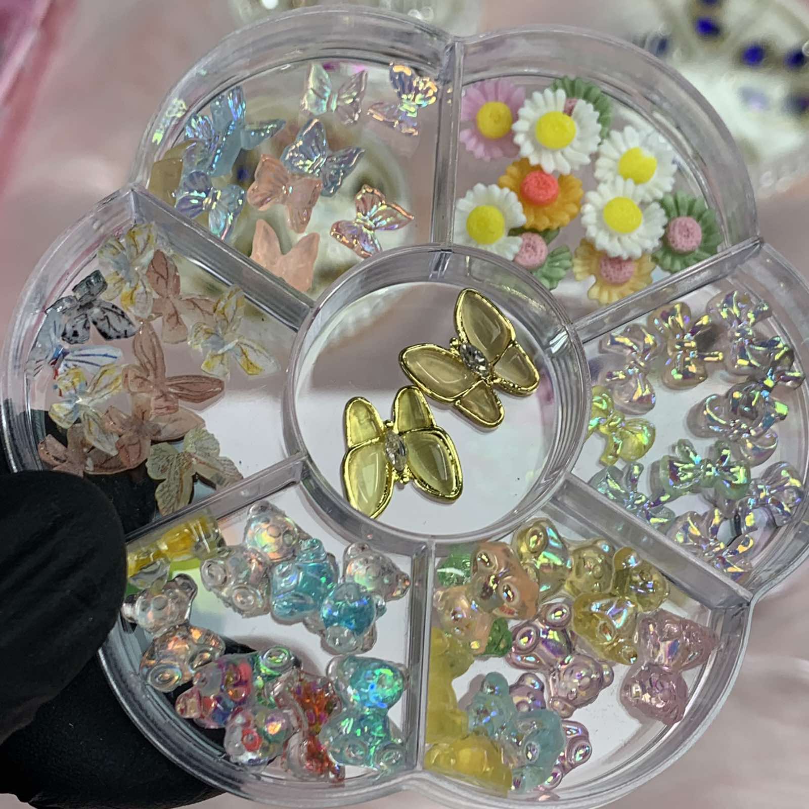 60 pcs Resin Butterfly & Teddy Bear & Bow & Flower Charms with Rhinestones for Nails Art Designer - Image 2