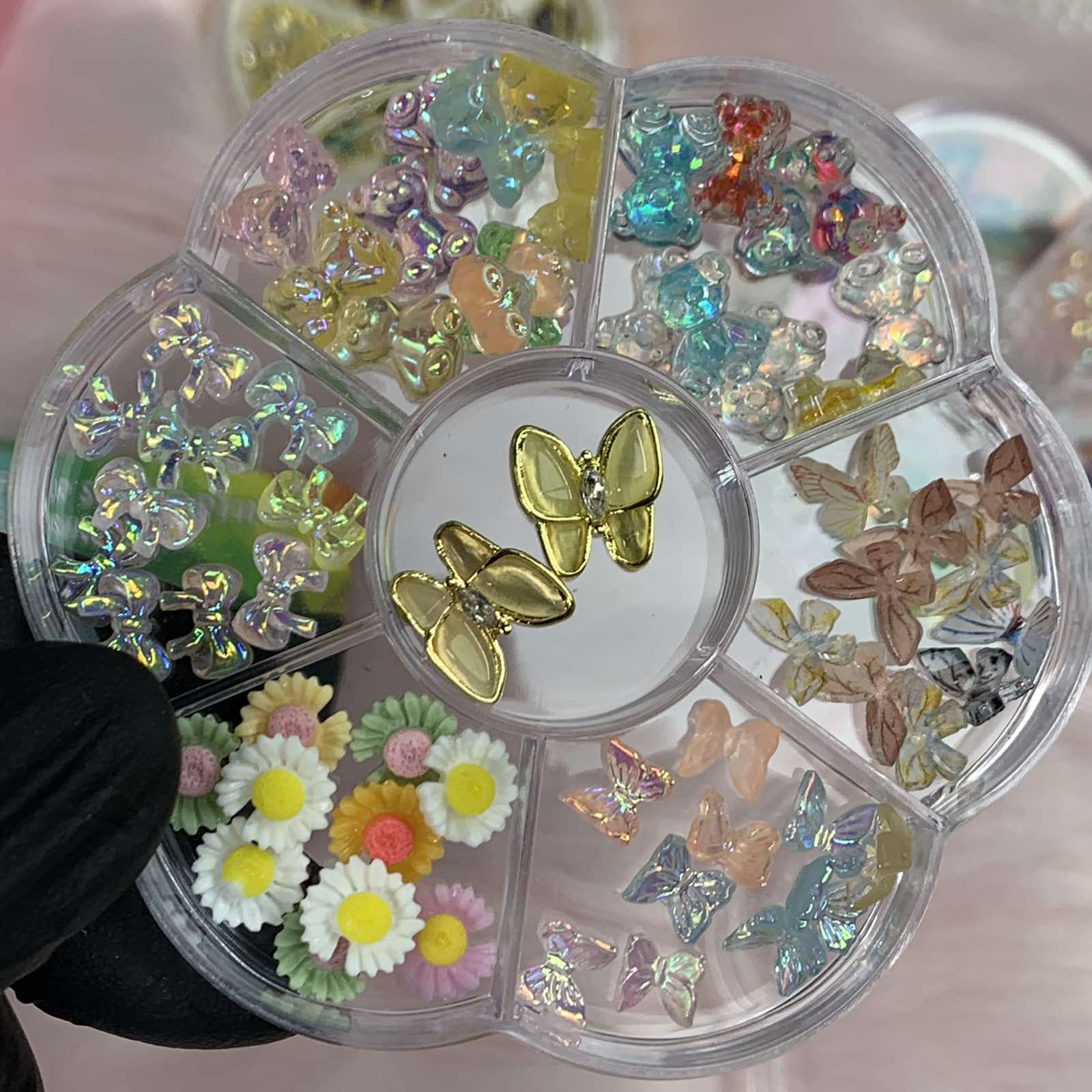 60 pcs Resin Butterfly & Teddy Bear & Bow & Flower Charms with Rhinestones for Nails Art Designer - Image 4
