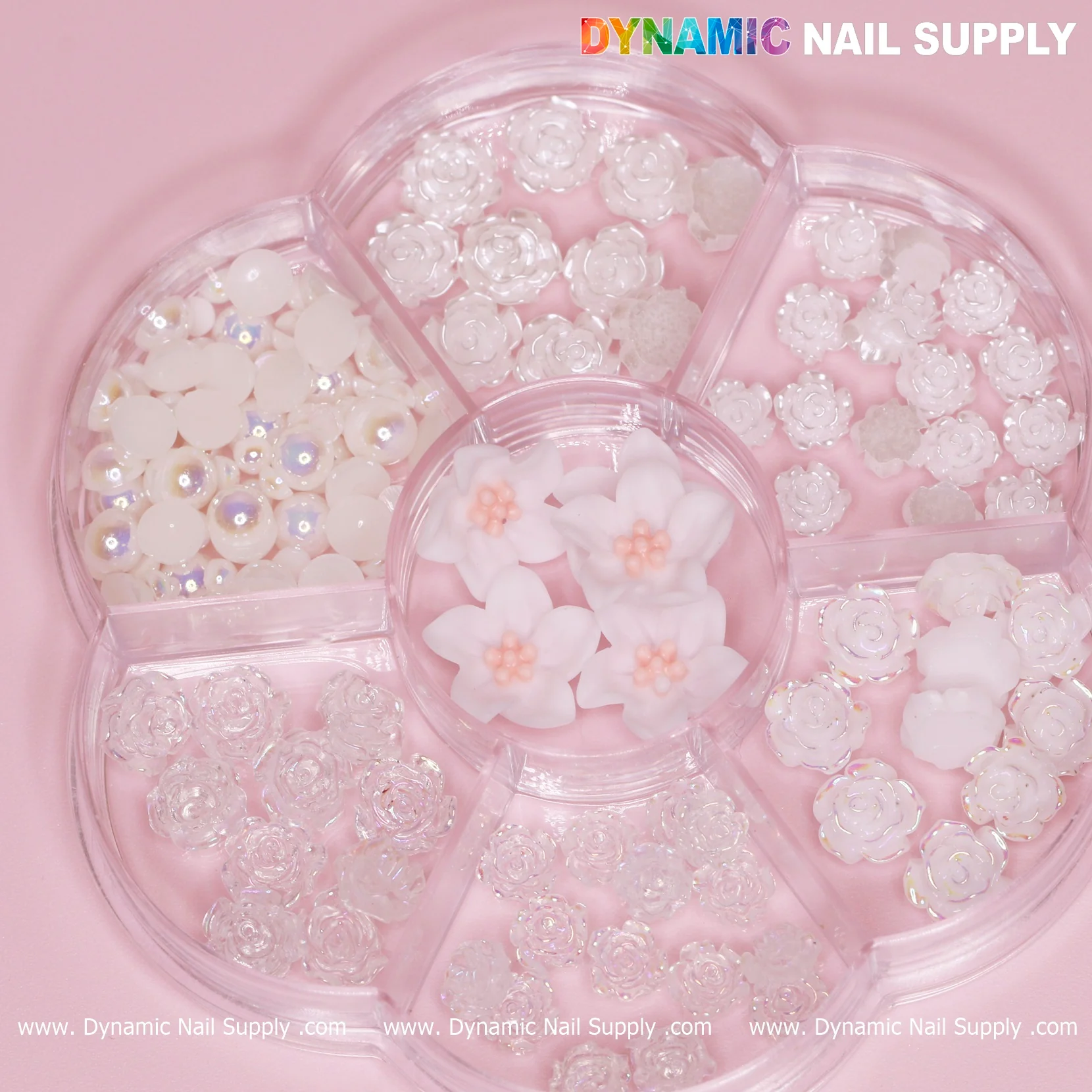 60 pcs White Iridescent Roses Charm with Pearls and Daisy Accessories for Nails Art Design - Image 7
