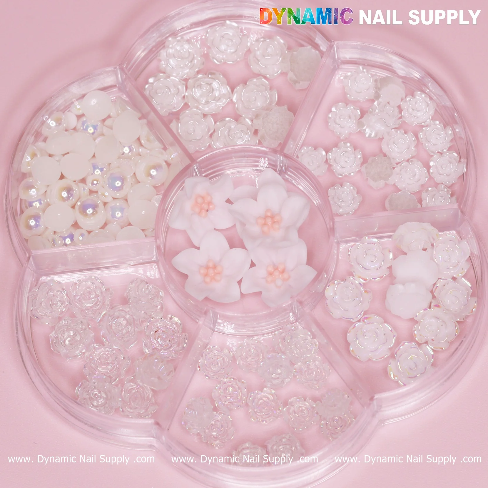 60 pcs White Iridescent Roses Charm with Pearls and Daisy Accessories for Nails Art Design - Image 9