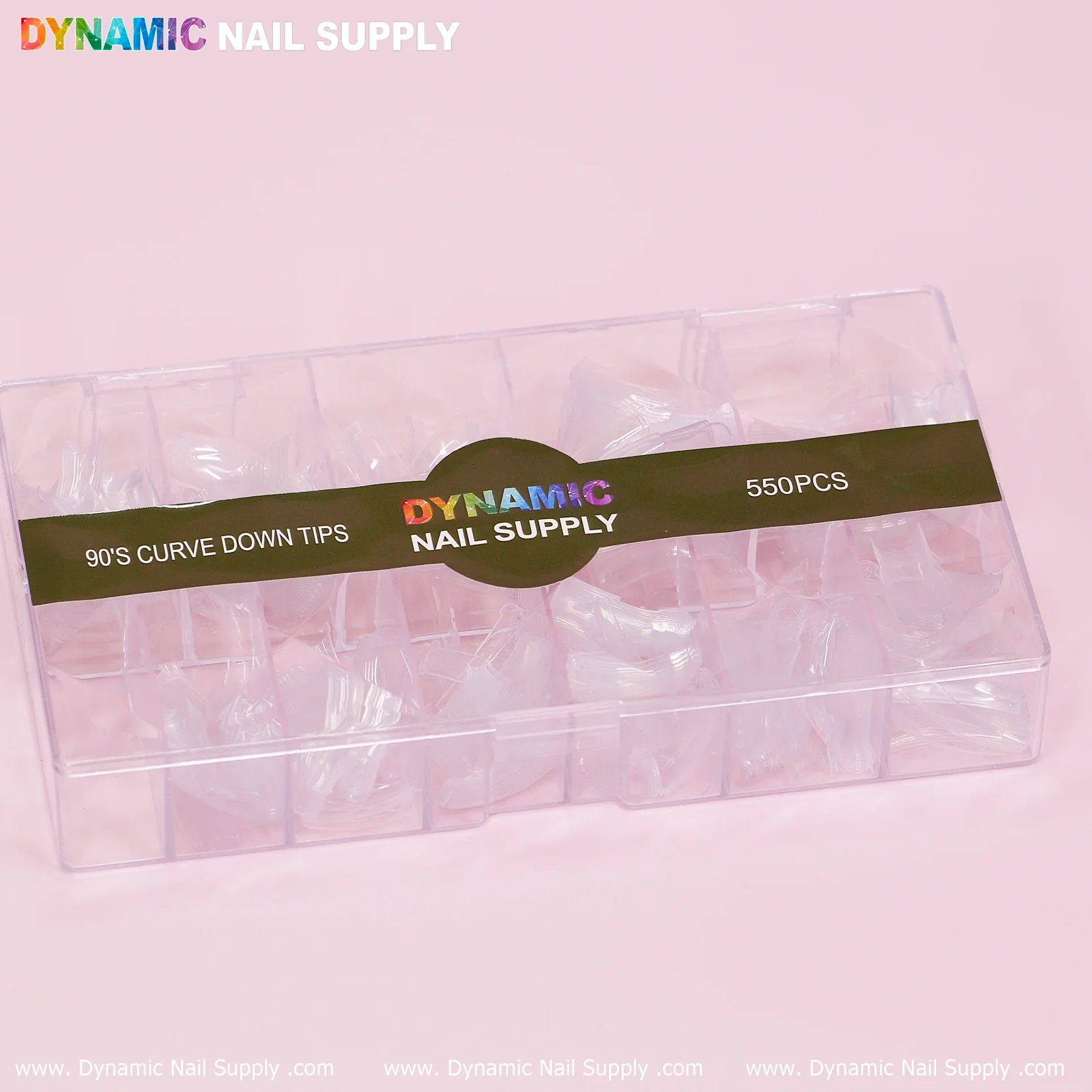 90'S Curve Down Tips - Square - 10 sizes - 550 tips - Clear - Image 2