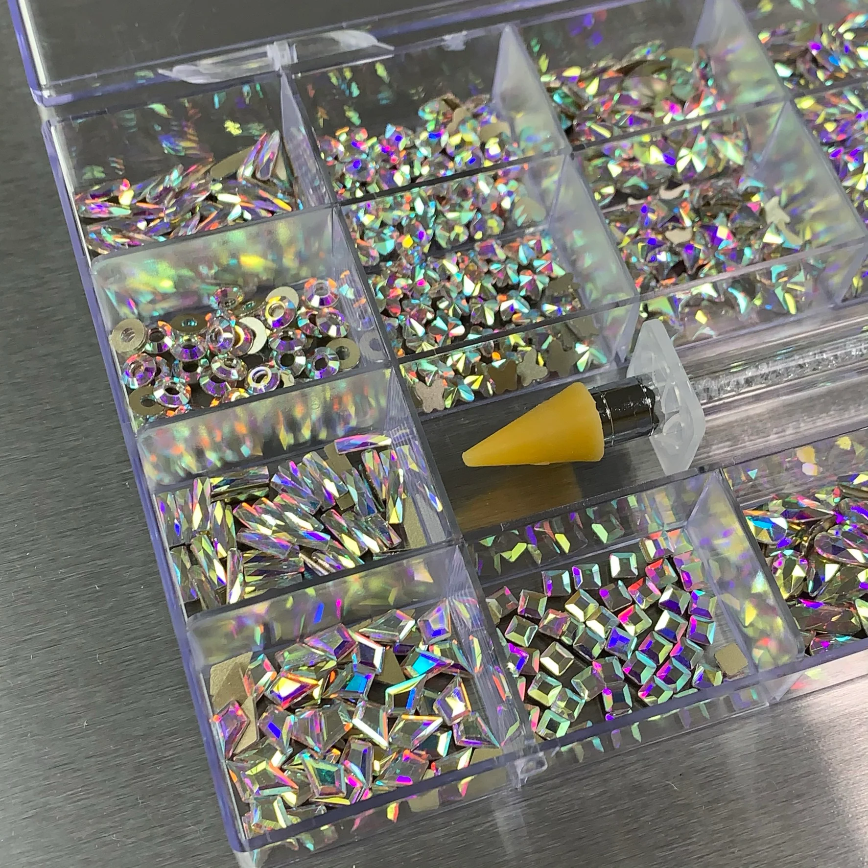 [AB Iridescent gold-back] Rhinestones set - 20 big shapes x 50 each (not includes 6 round-shapes) - Image 2