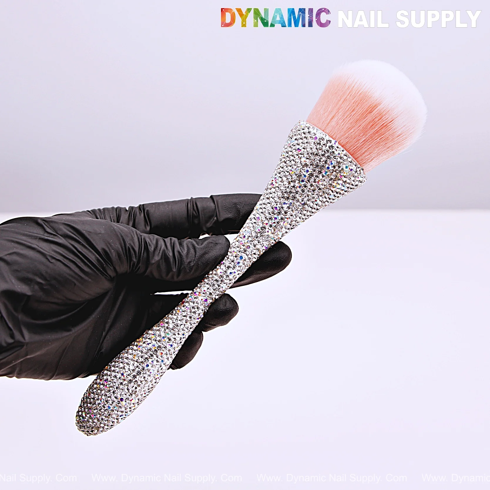 RB01 - Round Head Pink-White Ombre Color Nail Dust Rhinestone Brush for Cleaning Dust - AB Rhinestone