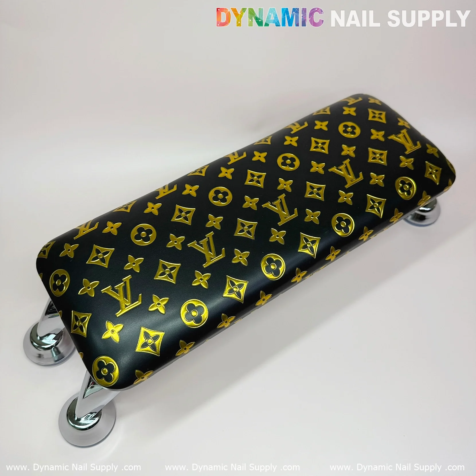(Black Gold LV Pattern) Leather Cushion Armrest with Pillow for Manicure Pedicure (Reposabrazos Para Manicura) - Image 3