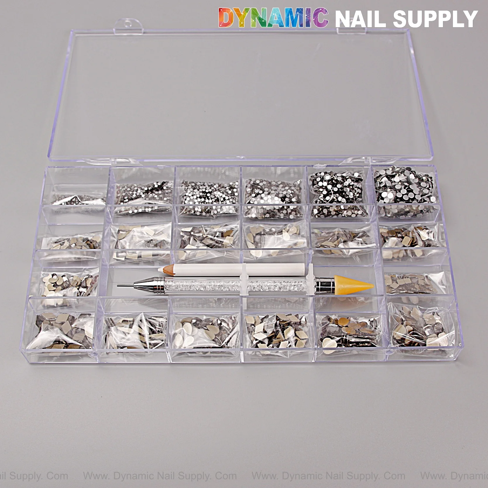 [Black Silver-back mixed Gold-back] Rhinestones set - 20 cells box - 14 big shapes and 6 round shapes