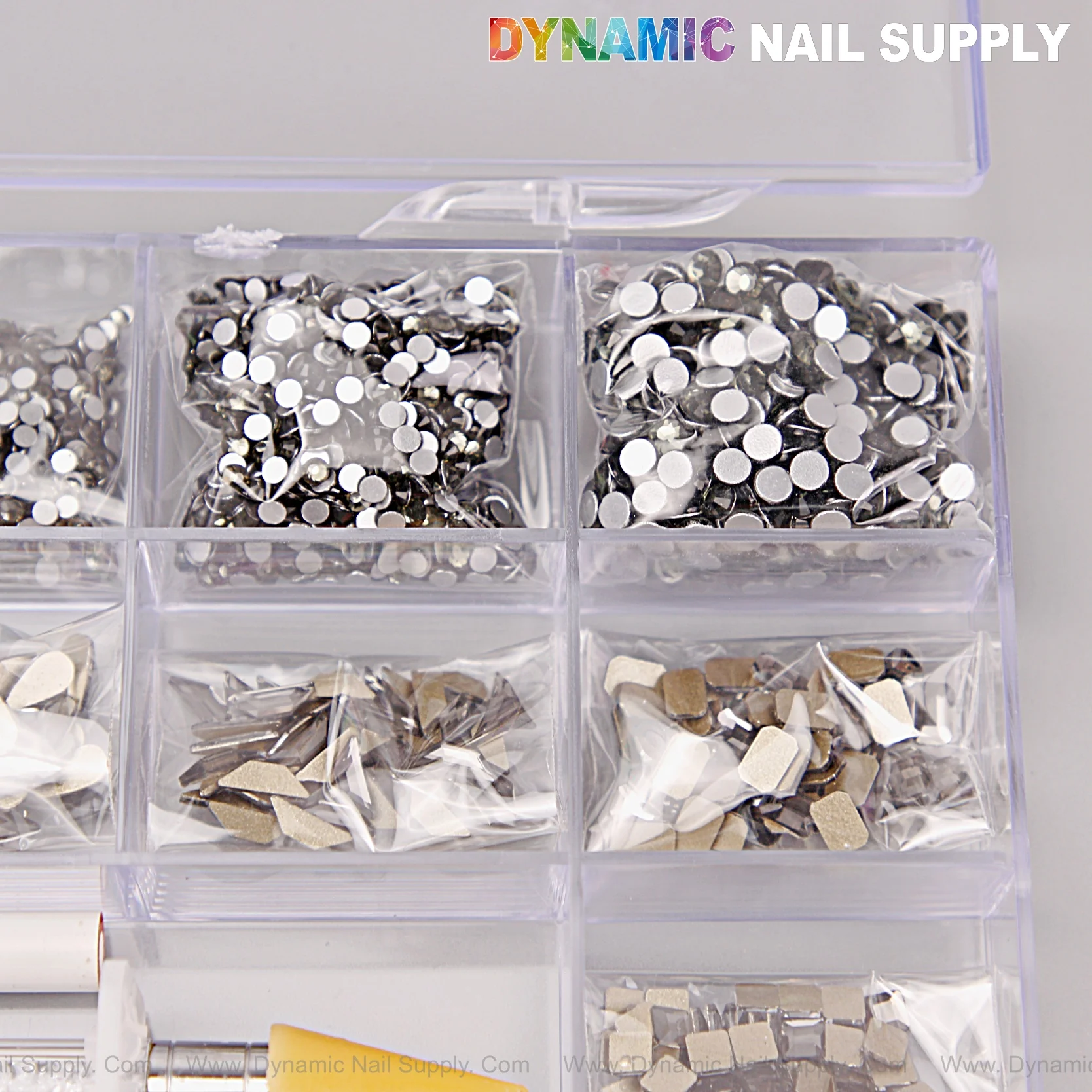 [Black Silver-back mixed Gold-back] Rhinestones set - 20 cells box - 14 big shapes and 6 round shapes - Image 5